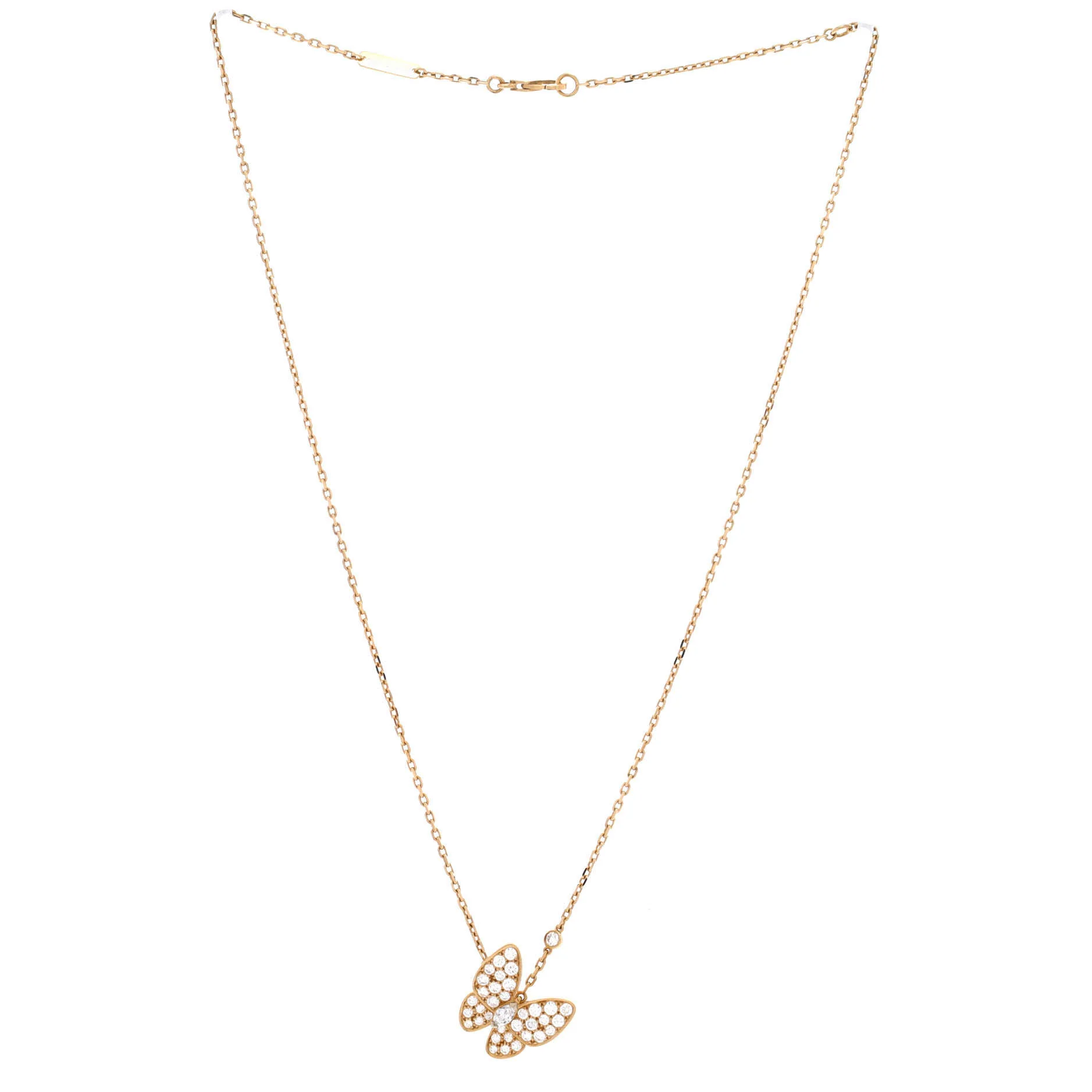 Two Butterfly Pendant Necklace 18K Yellow Gold with Diamonds - Image 3