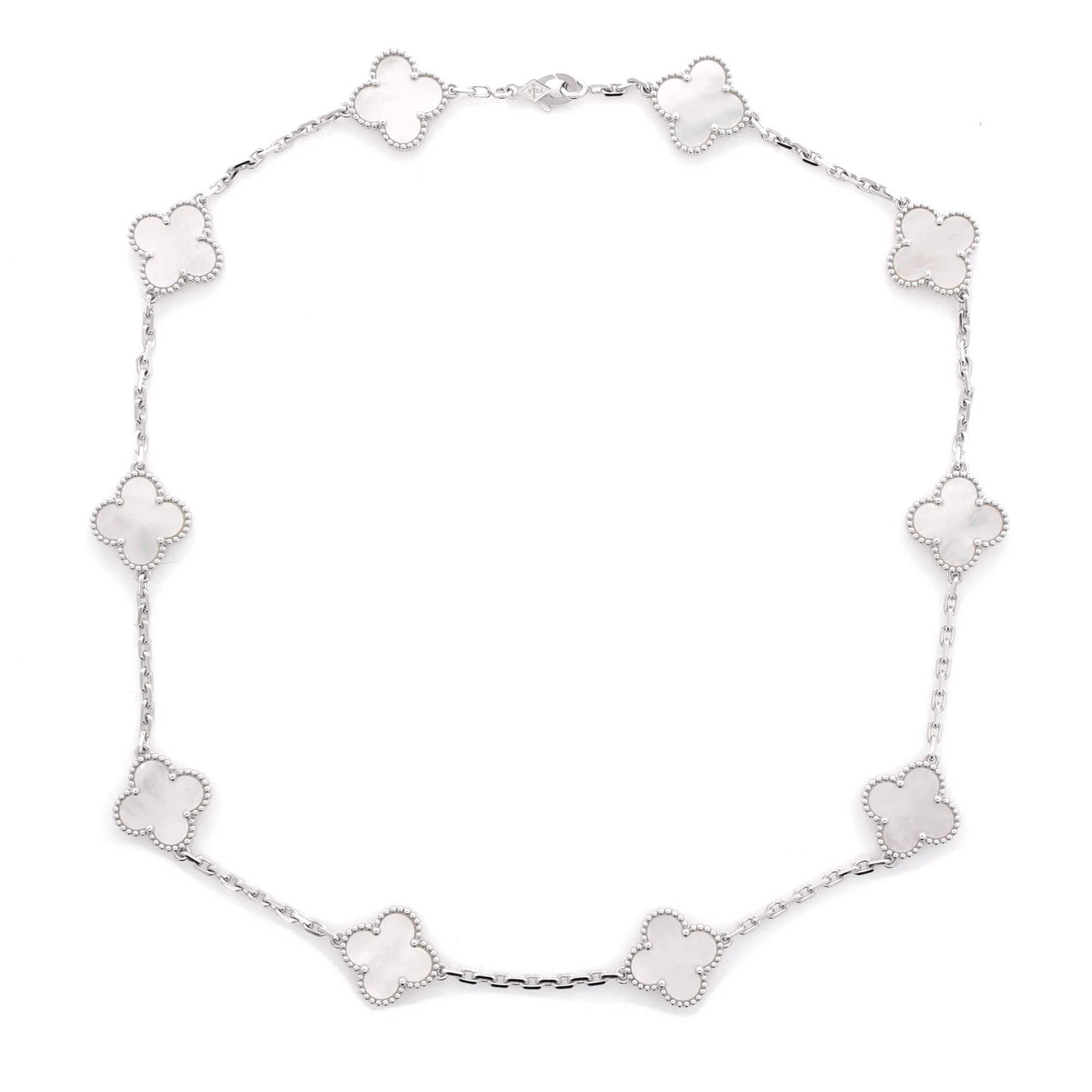 Vintage Alhambra 10 Motifs Necklace 18K White Gold and Mother of Pearl