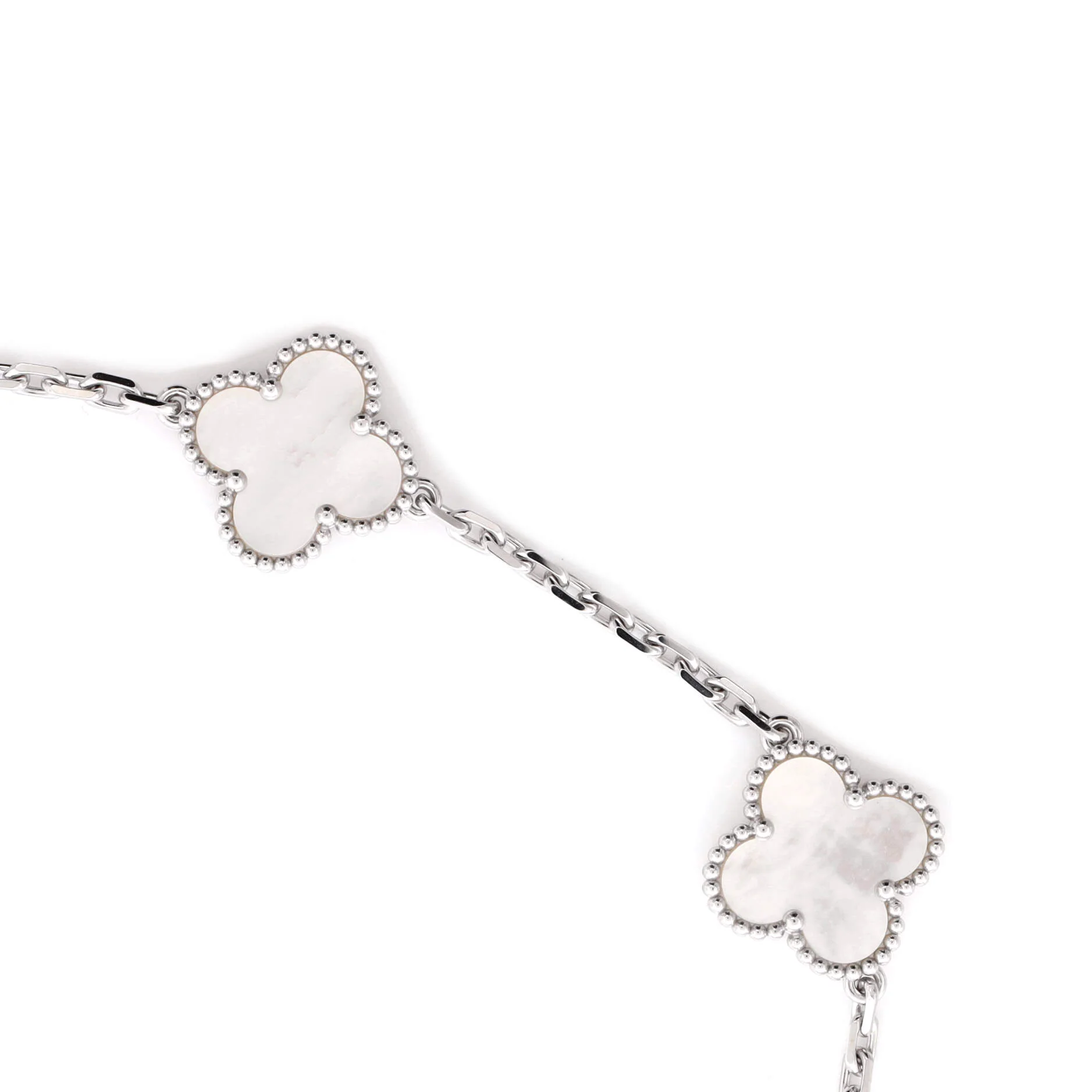 Vintage Alhambra 10 Motifs Necklace 18K White Gold and Mother of Pearl - Image 3