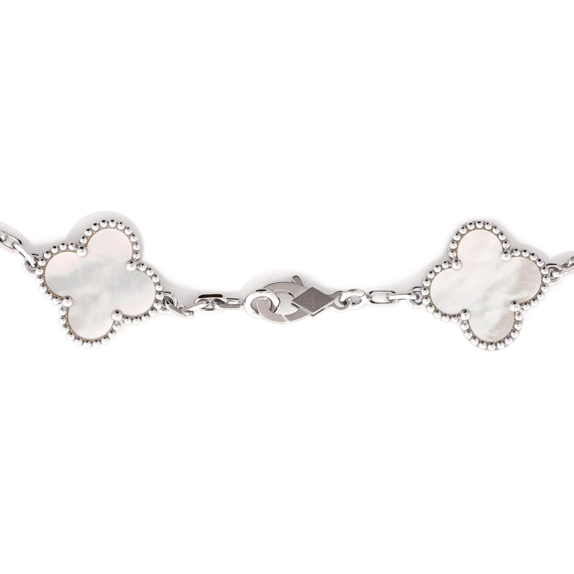 Vintage Alhambra 10 Motifs Necklace 18K White Gold and Mother of Pearl - Image 4