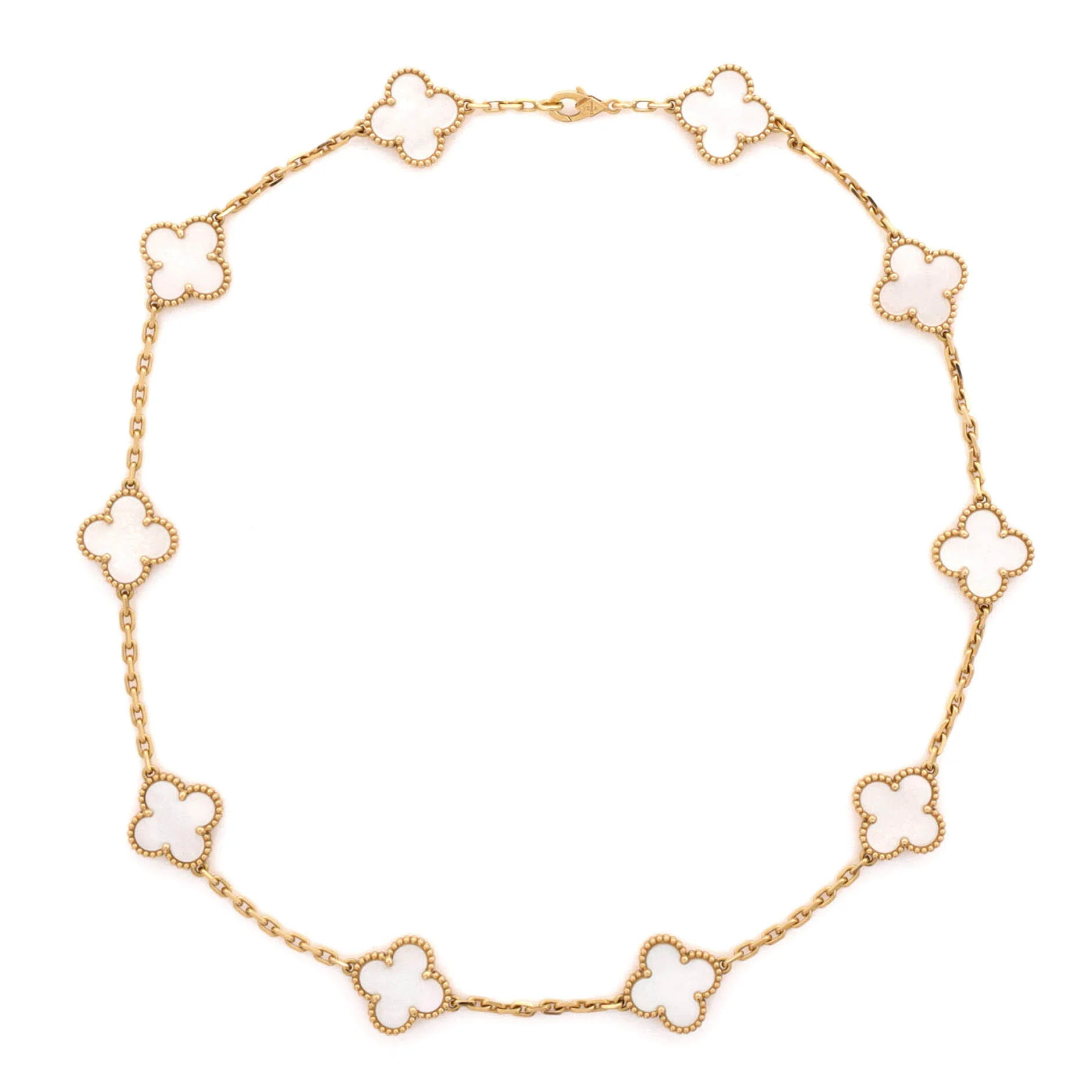 Vintage Alhambra 10 Motifs Necklace 18K Yellow Gold and Mother of Pearl