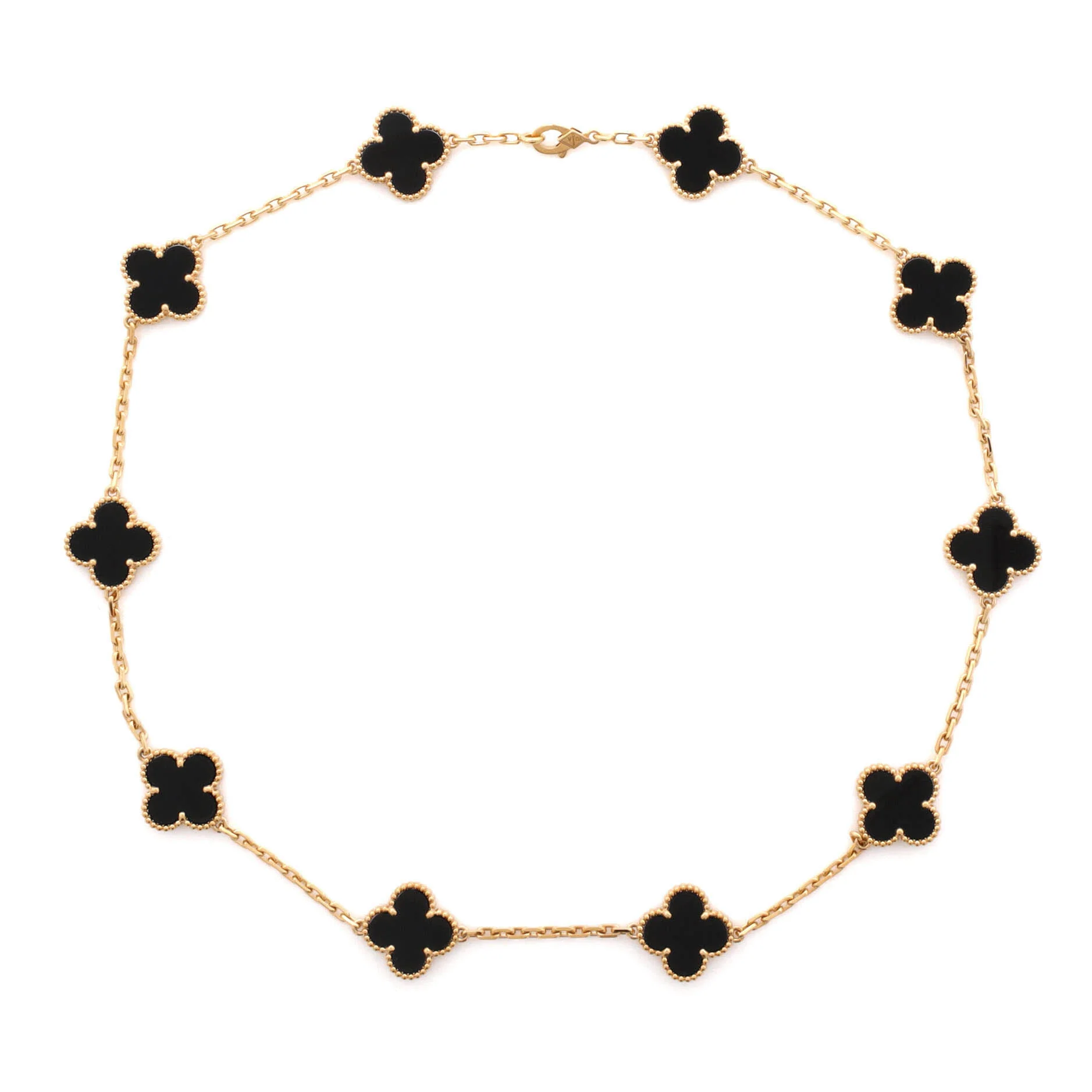 Vintage Alhambra 10 Motifs Necklace 18K Yellow Gold and Onyx