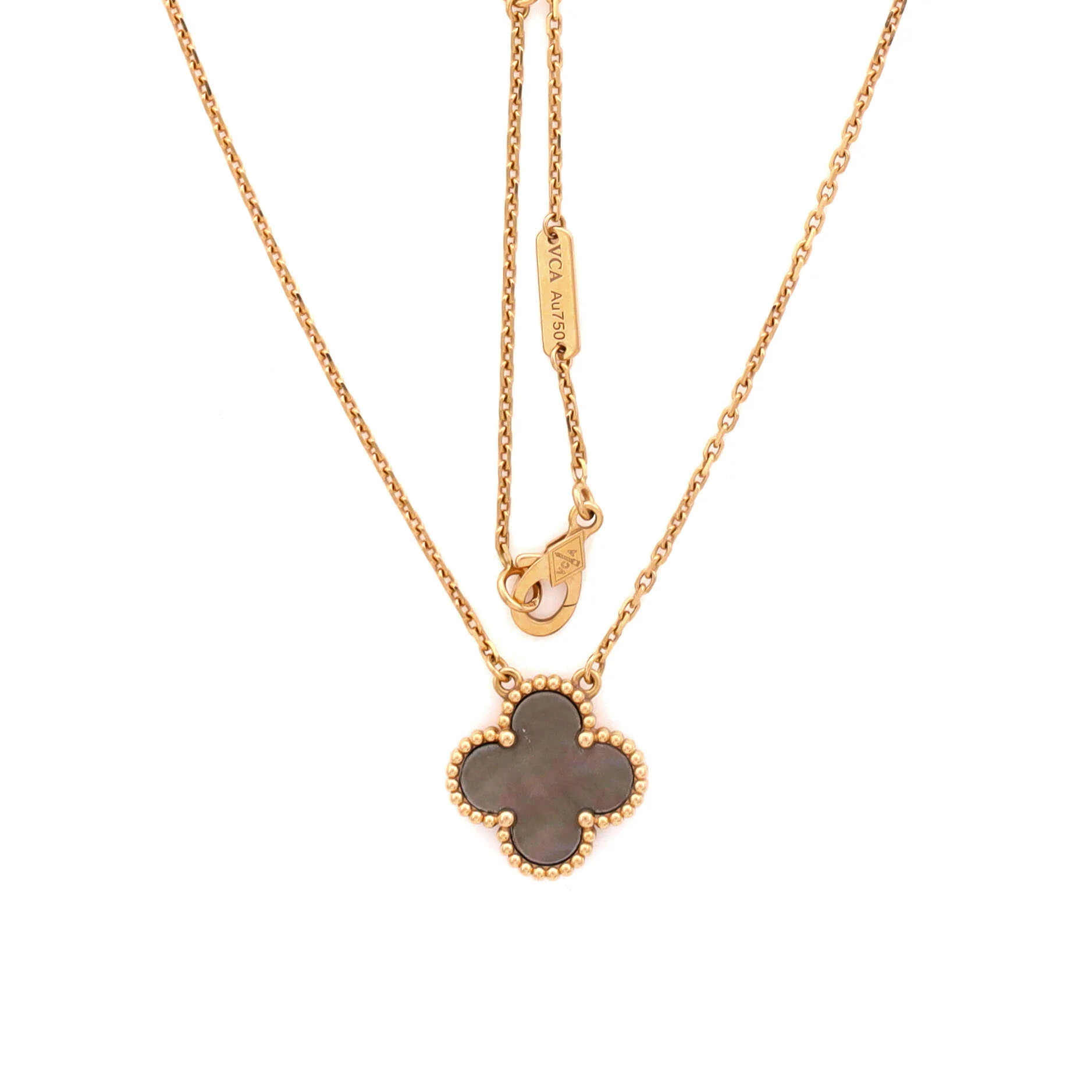 Vintage Alhambra Pendant Necklace 18K Rose Gold and Grey Mother of Pearl - Image 2