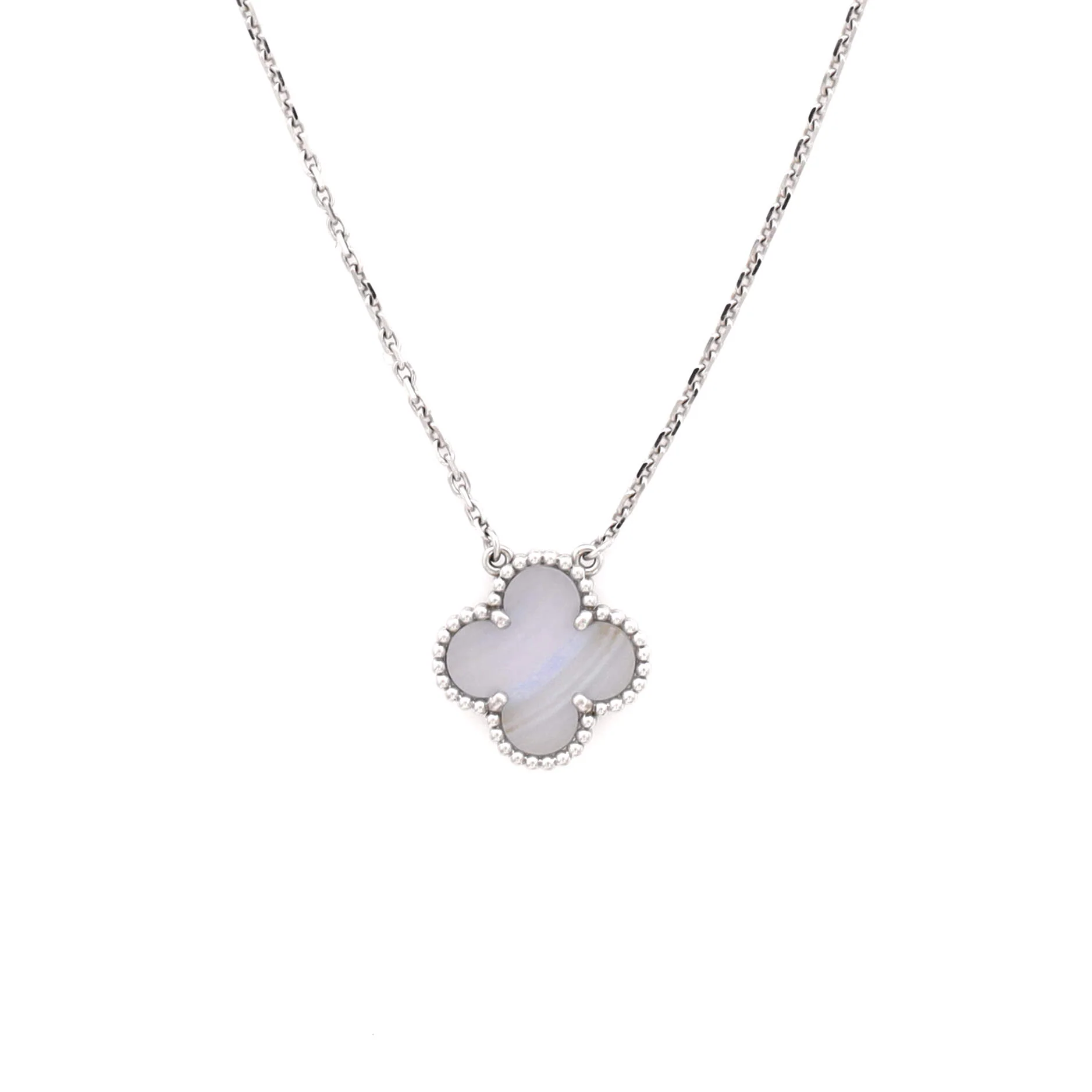 Vintage Alhambra Pendant Necklace 18K White Gold and Chalcedony