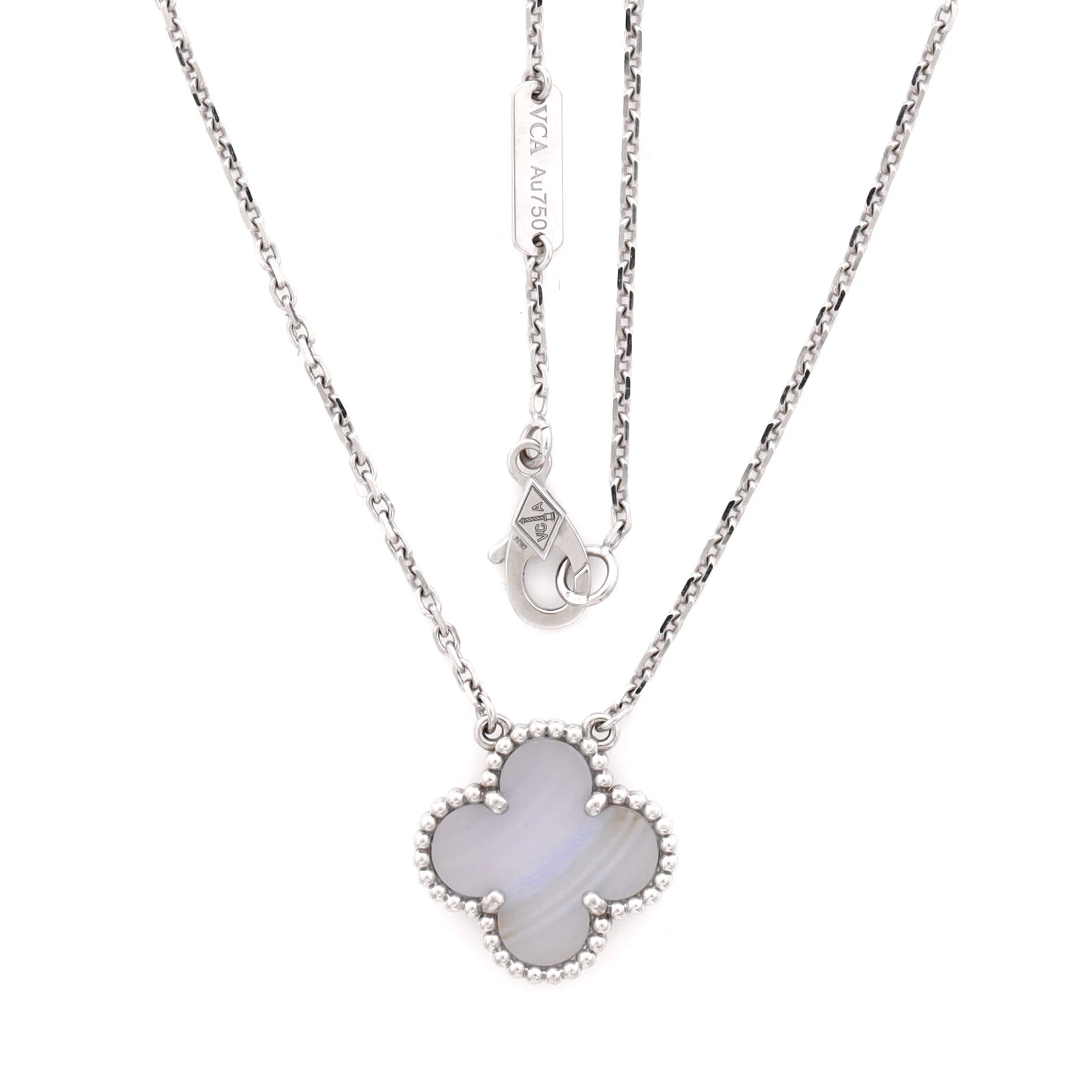 Vintage Alhambra Pendant Necklace 18K White Gold and Chalcedony - Image 2