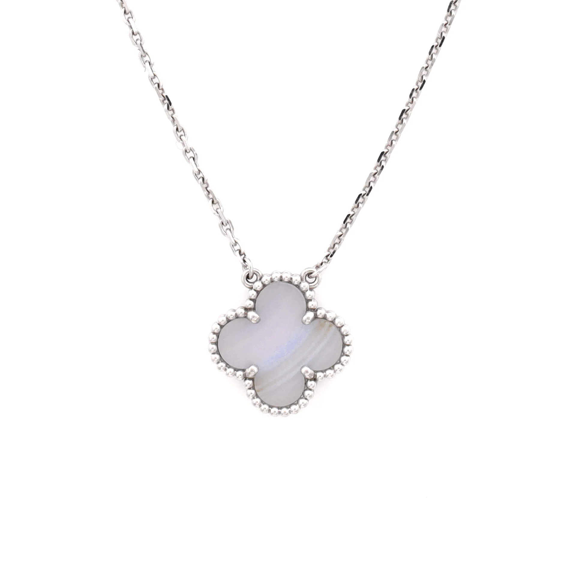Vintage Alhambra Pendant Necklace 18K White Gold and Chalcedony - Image 3