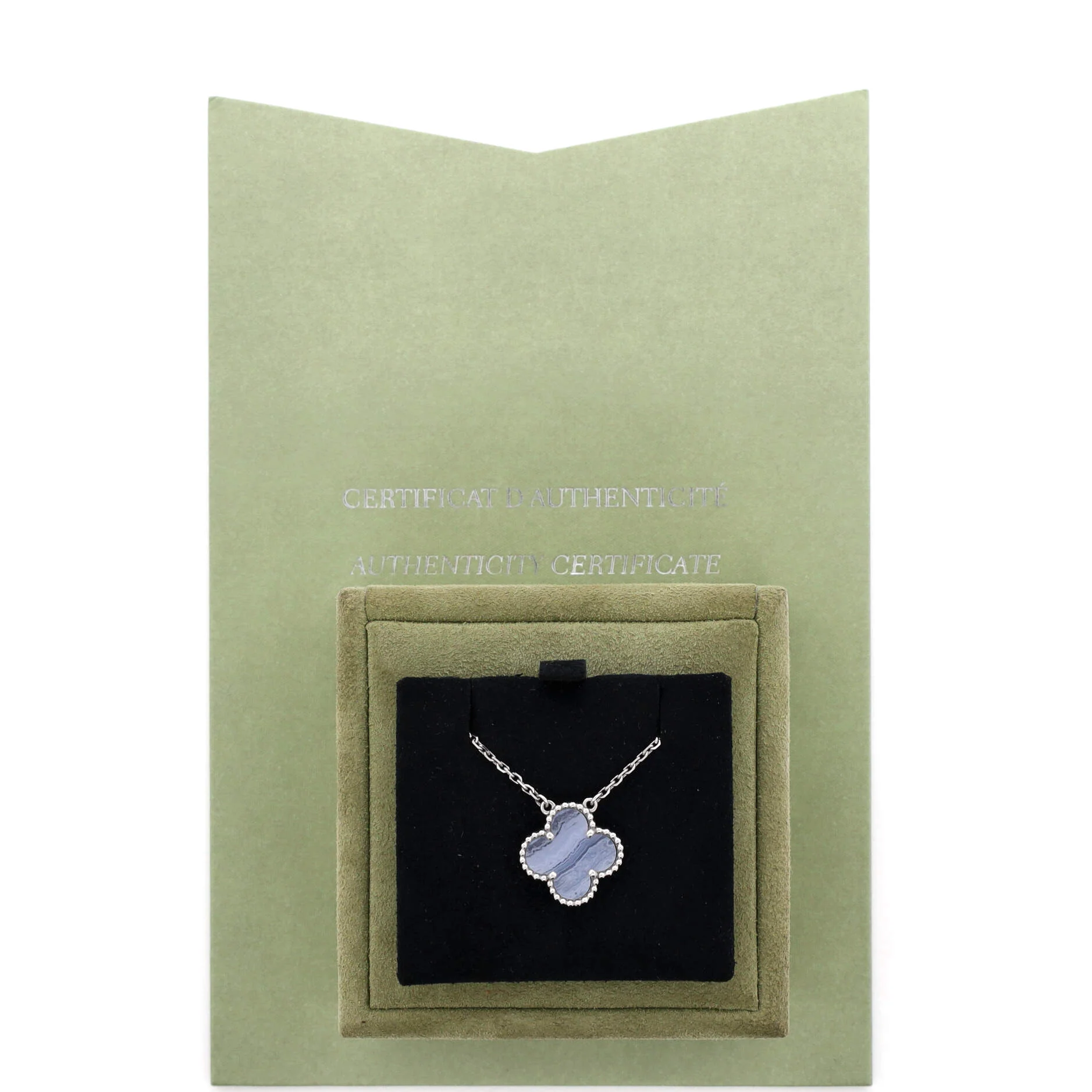 Vintage Alhambra Pendant Necklace 18K White Gold and Chalcedony - Image 2