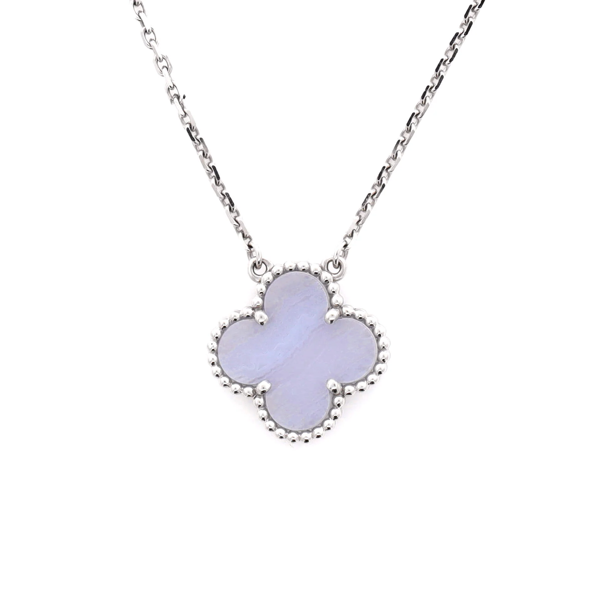 Vintage Alhambra Pendant Necklace 18K White Gold and Chalcedony - Image 4