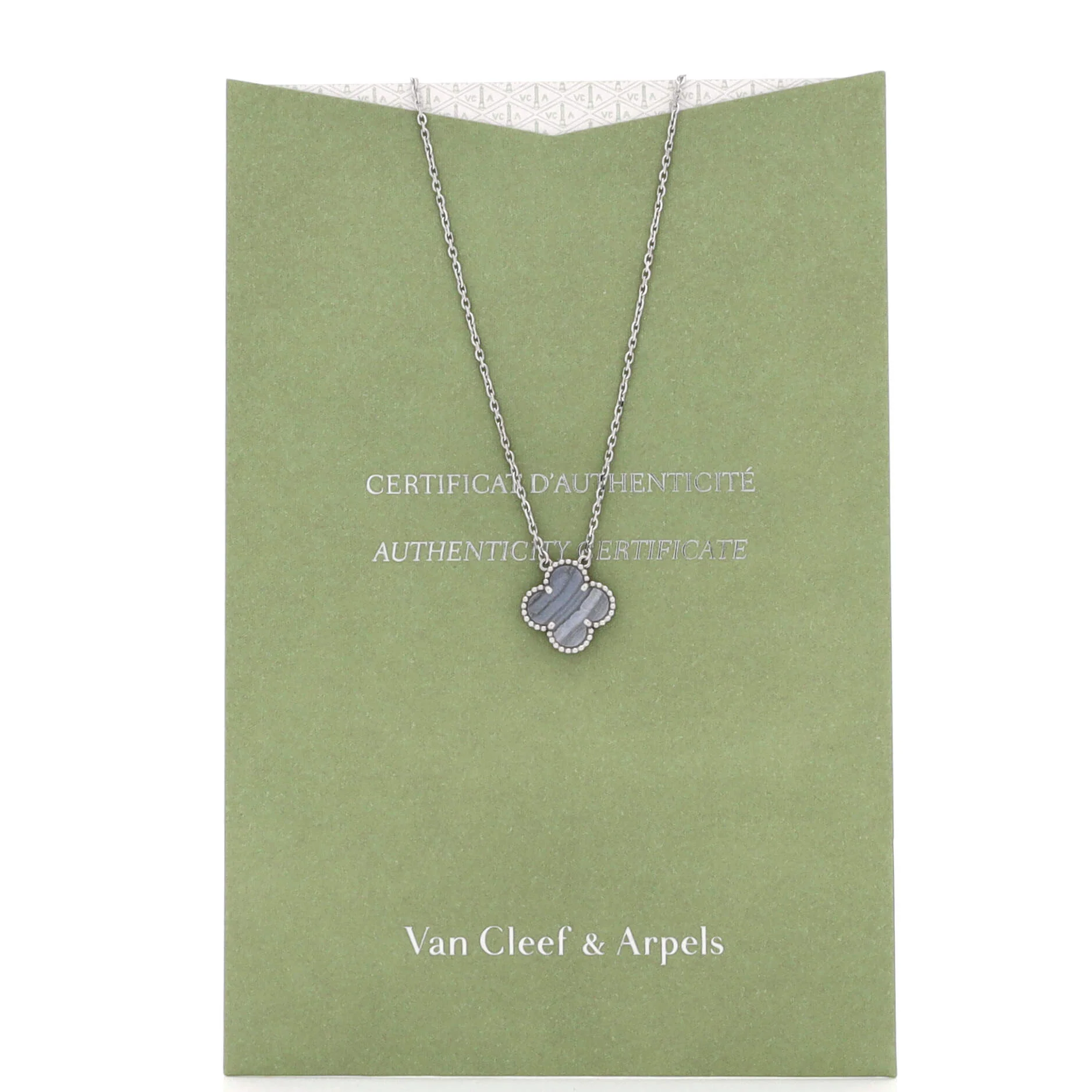 Vintage Alhambra Pendant Necklace 18K White Gold and Chalcedony - Image 2