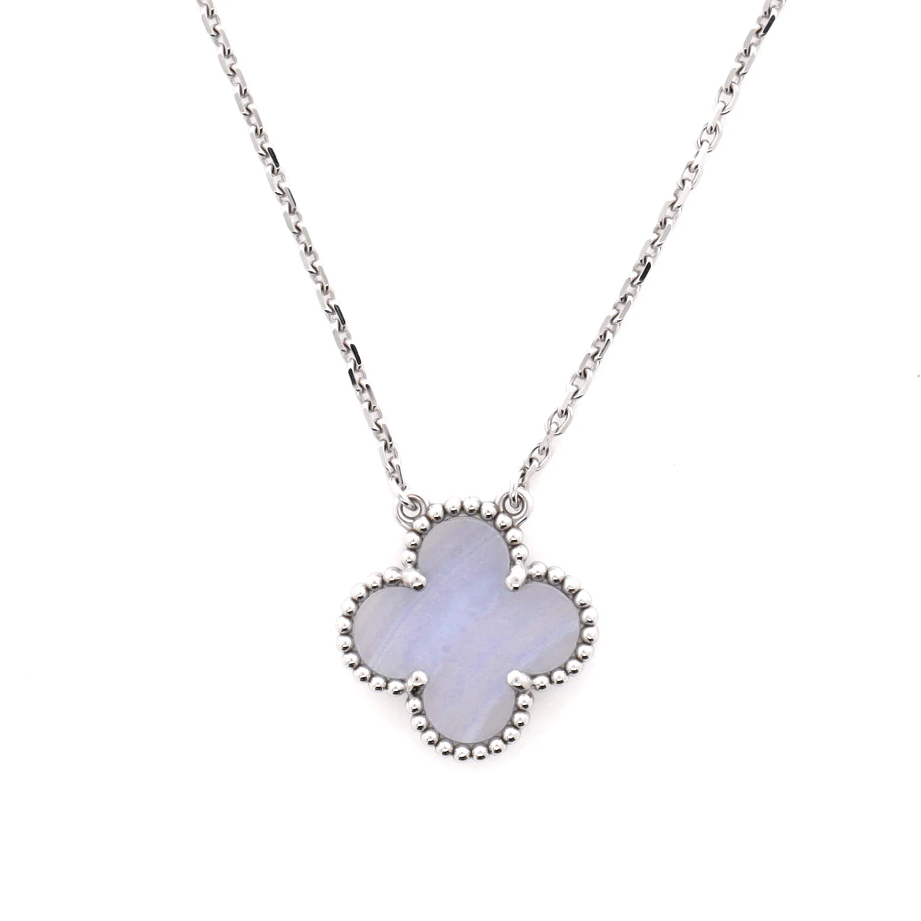 Vintage Alhambra Pendant Necklace 18K White Gold and Chalcedony - Image 4