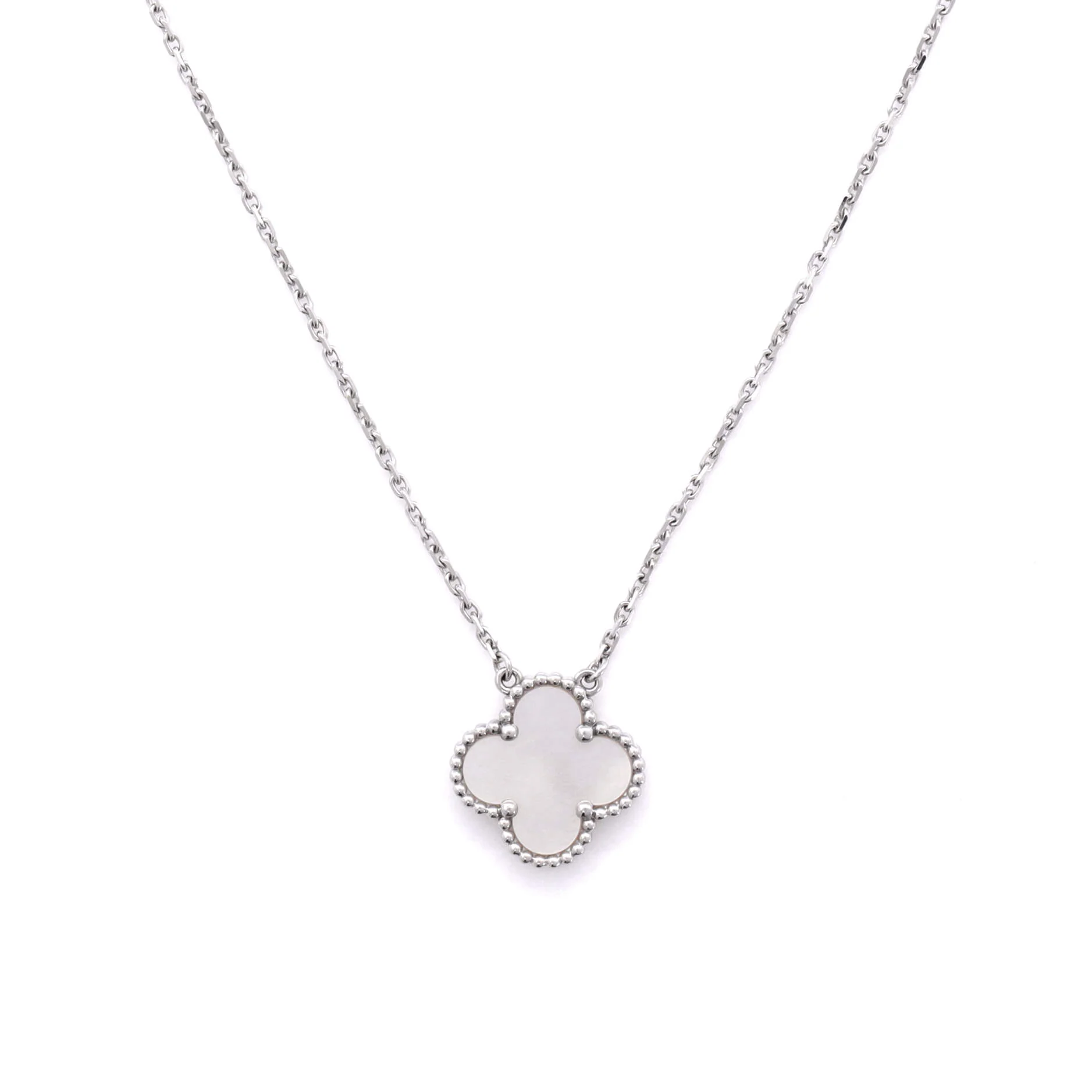 Vintage Alhambra Pendant Necklace 18K White Gold and Mother of Pearl