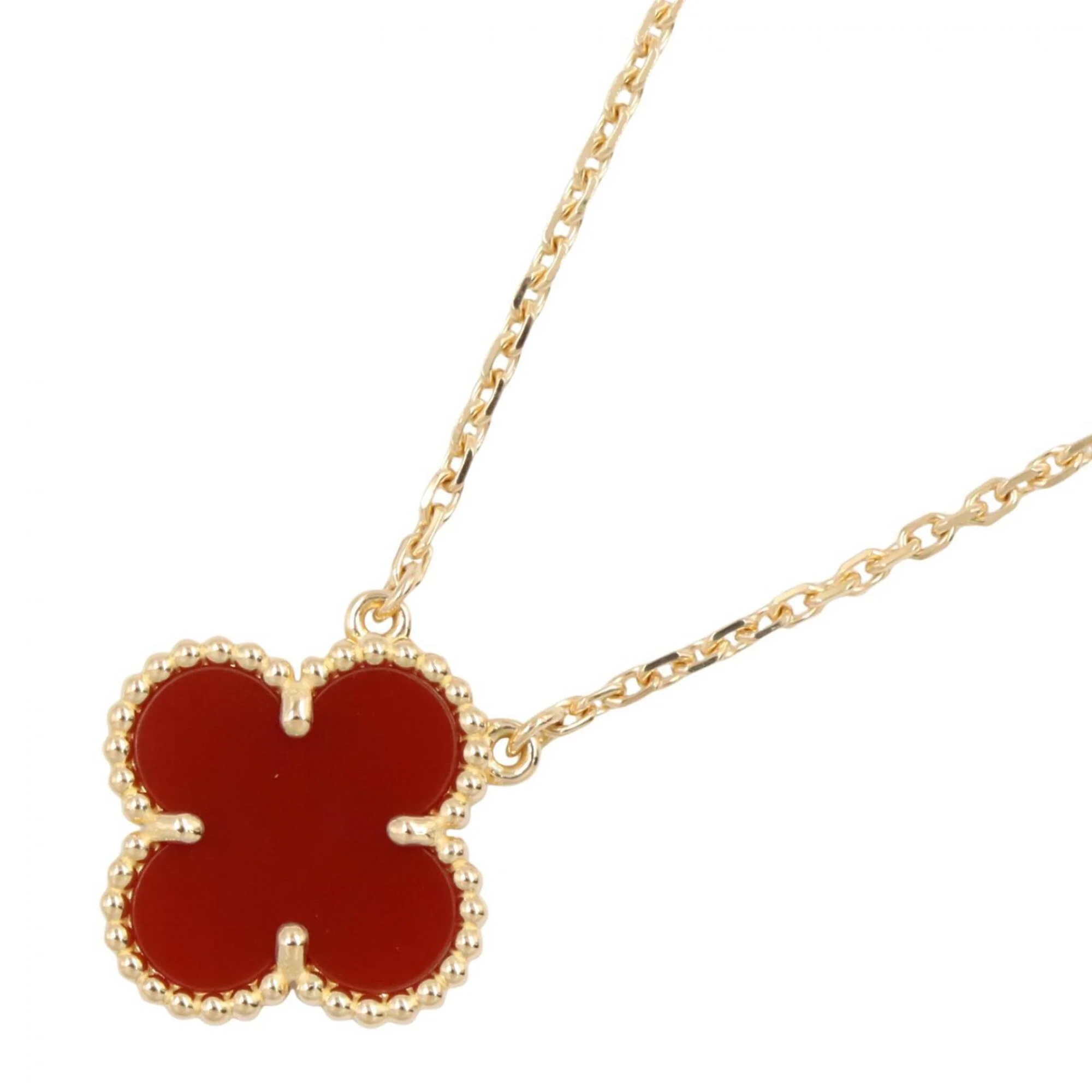 Vintage Alhambra Pendant Necklace 18K Yellow Gold and Carnelian