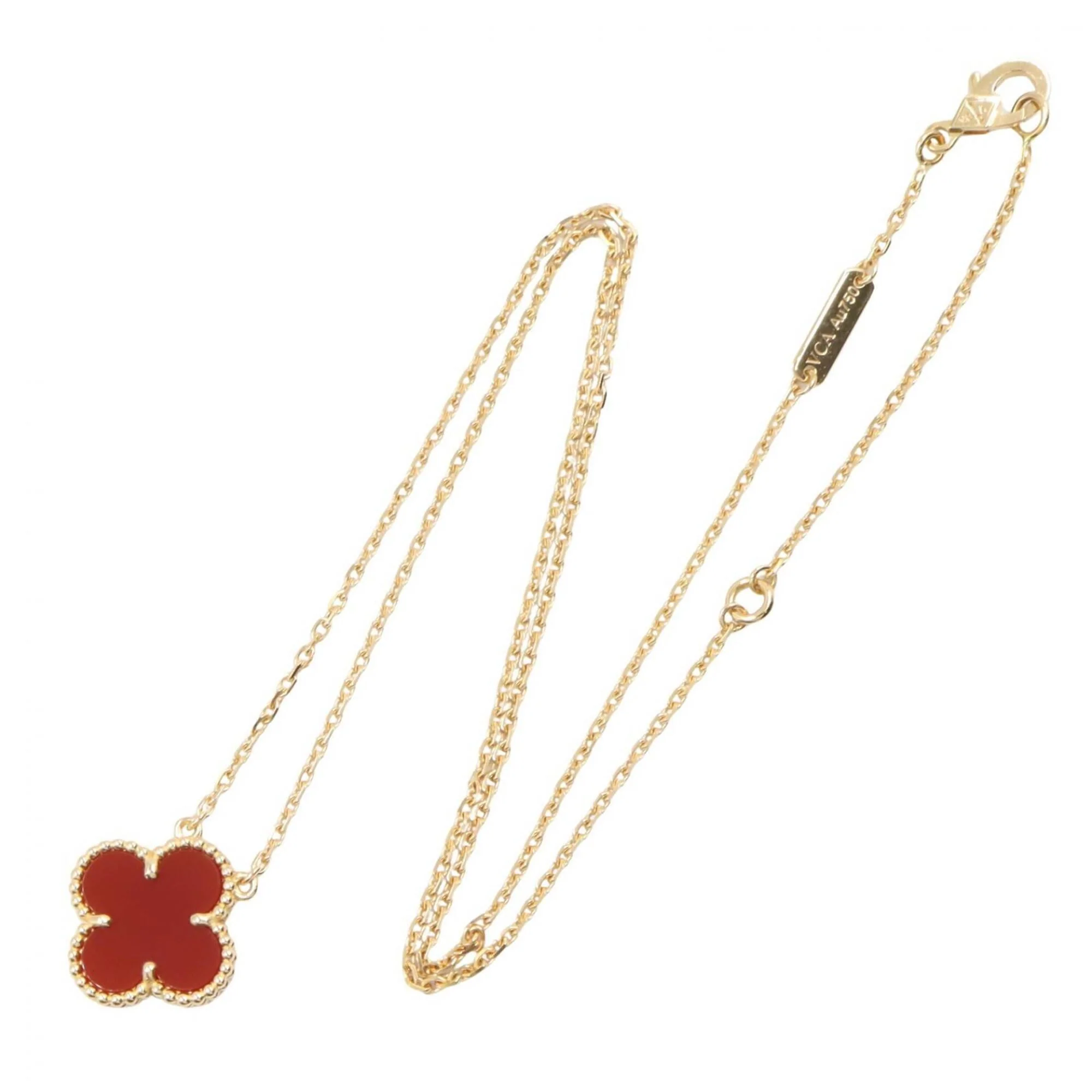 Vintage Alhambra Pendant Necklace 18K Yellow Gold and Carnelian - Image 2