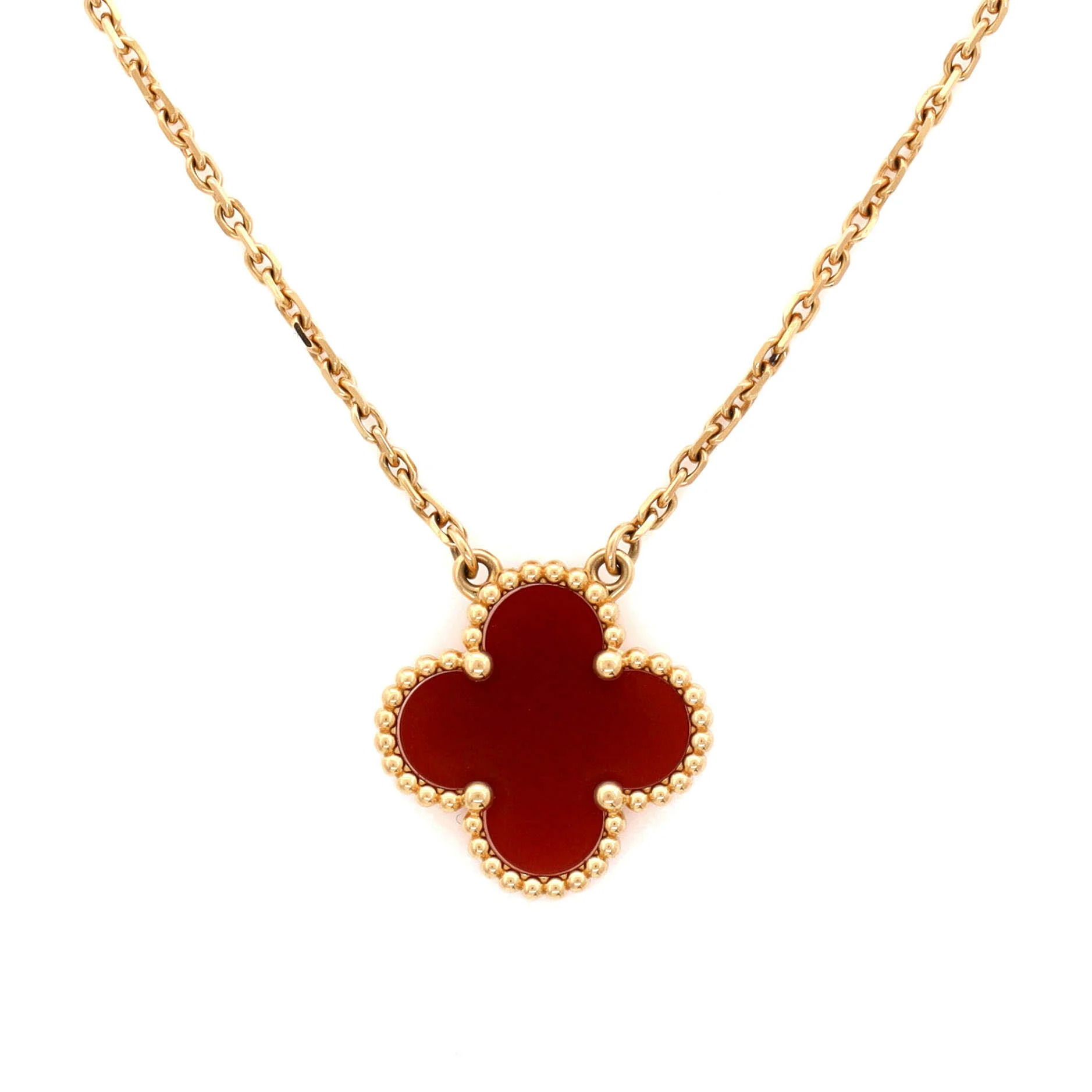 Vintage Alhambra Pendant Necklace 18K Yellow Gold and Carnelian - Image 3