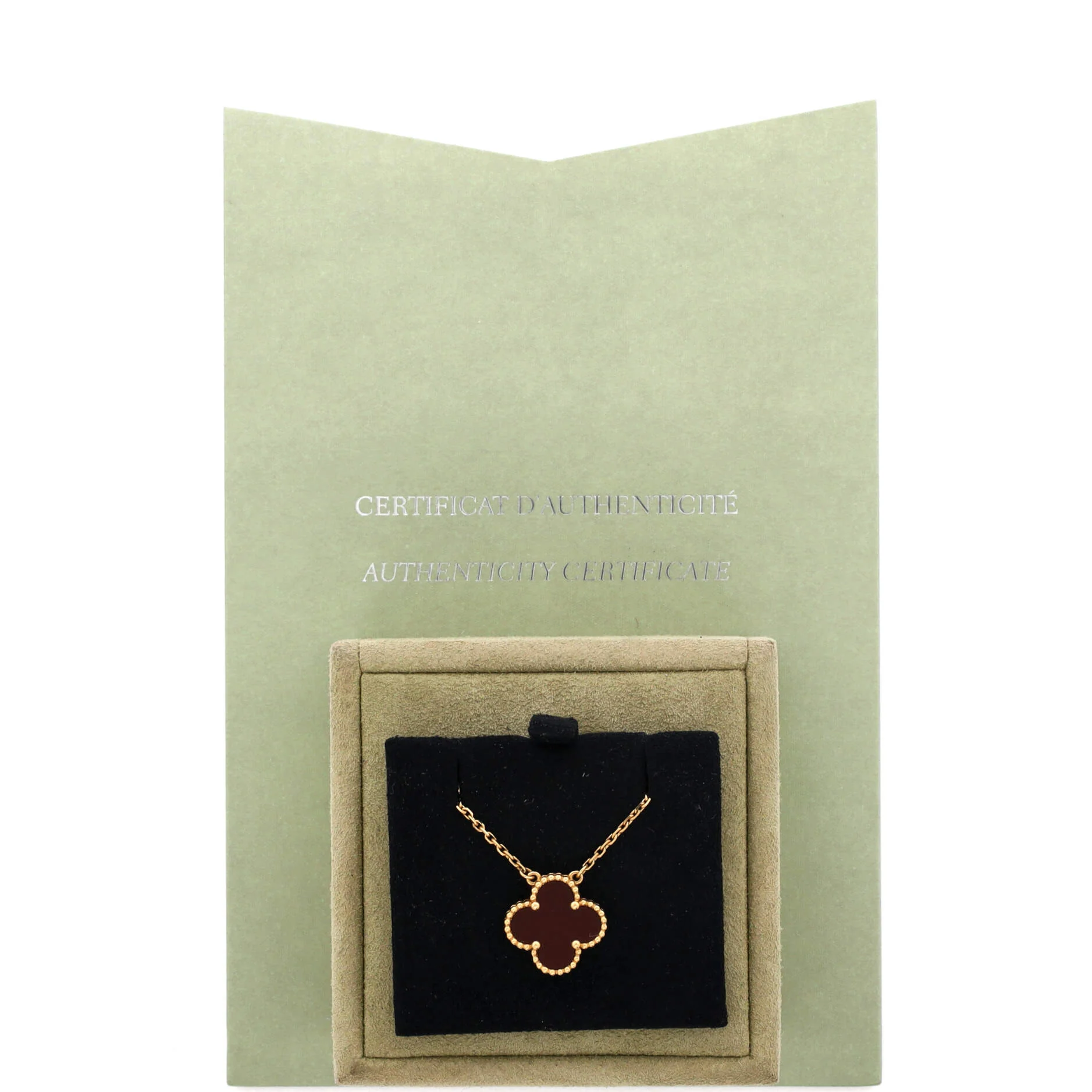 Vintage Alhambra Pendant Necklace 18K Yellow Gold and Carnelian - Image 2