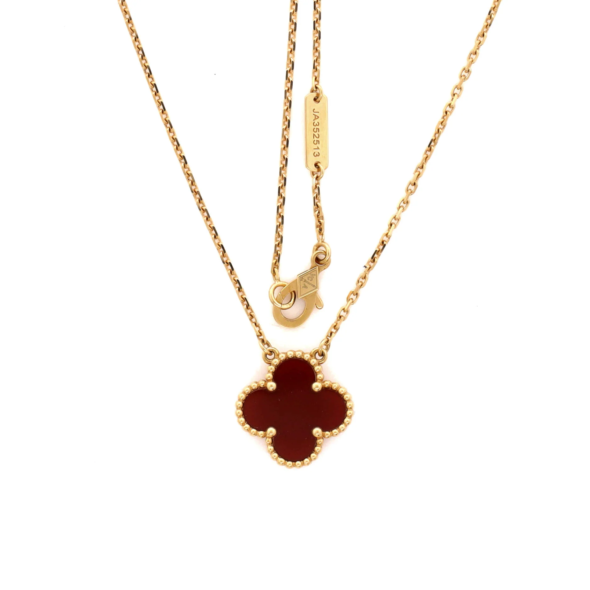 Vintage Alhambra Pendant Necklace 18K Yellow Gold and Carnelian - Image 3