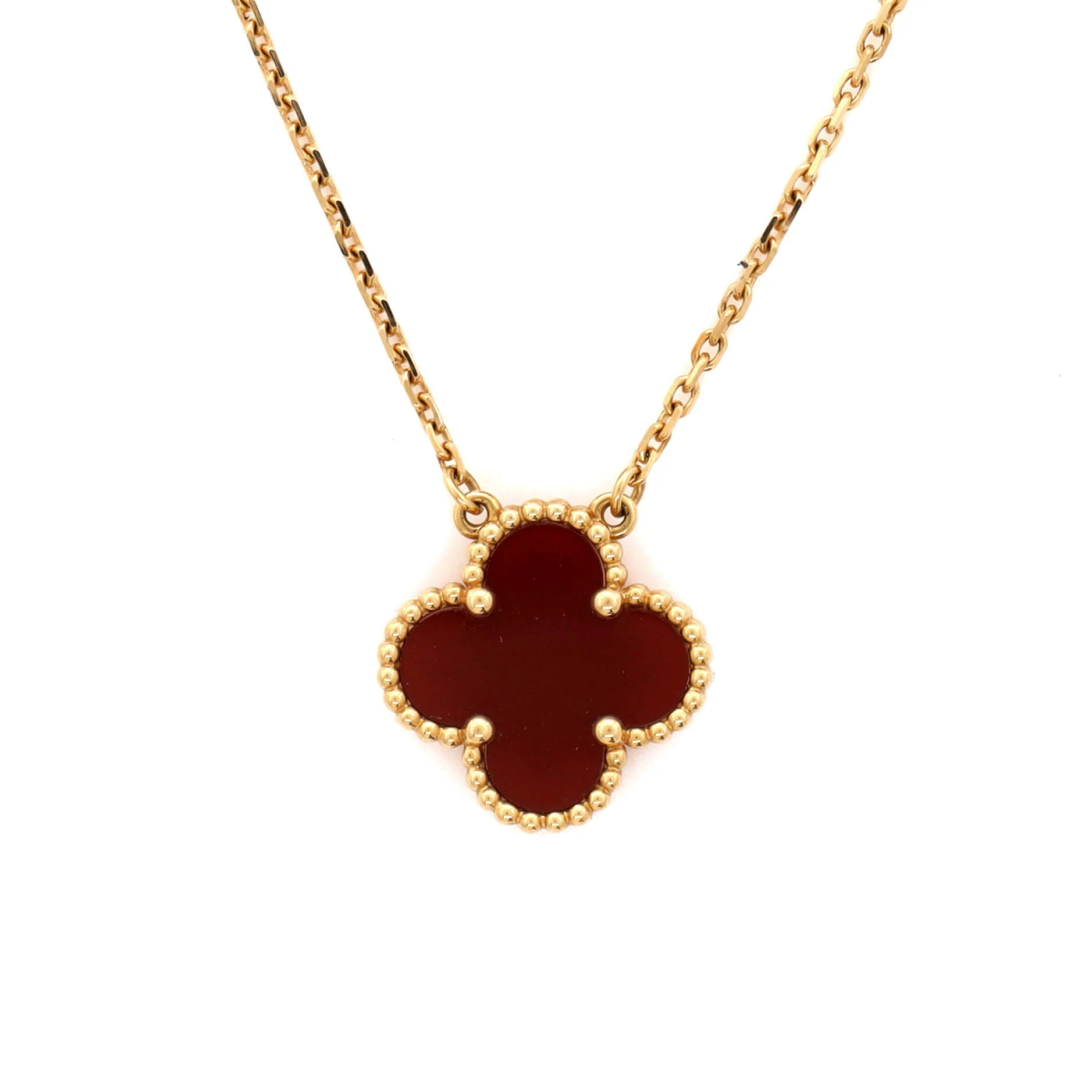 Vintage Alhambra Pendant Necklace 18K Yellow Gold and Carnelian - Image 4