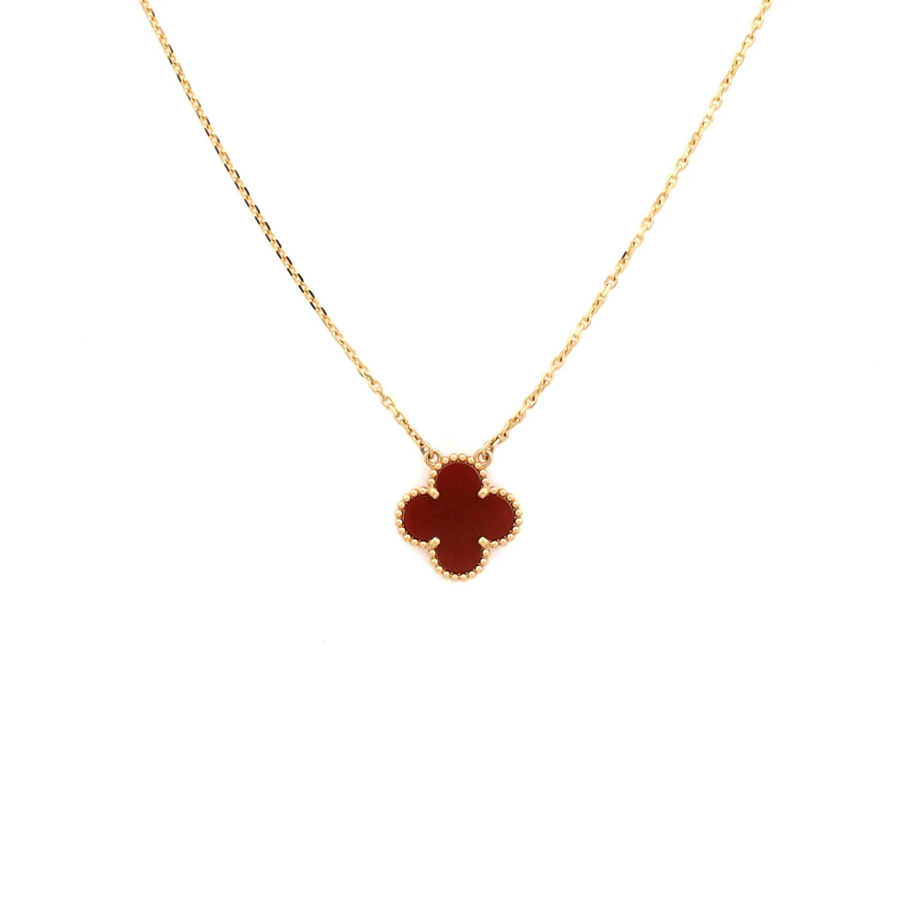 Vintage Alhambra Pendant Necklace 18K Yellow Gold and Carnelian