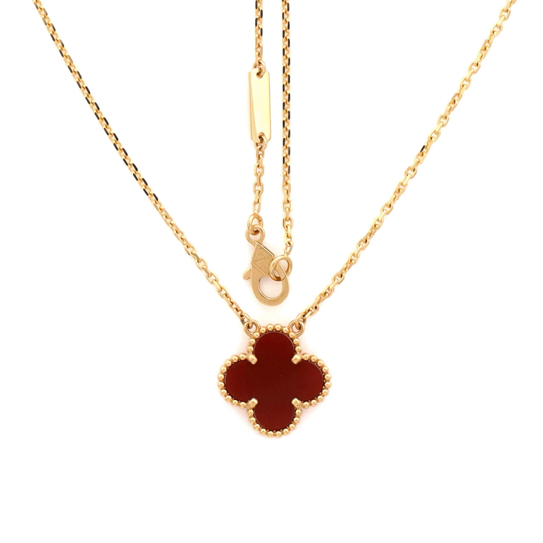 Vintage Alhambra Pendant Necklace 18K Yellow Gold and Carnelian - Image 3