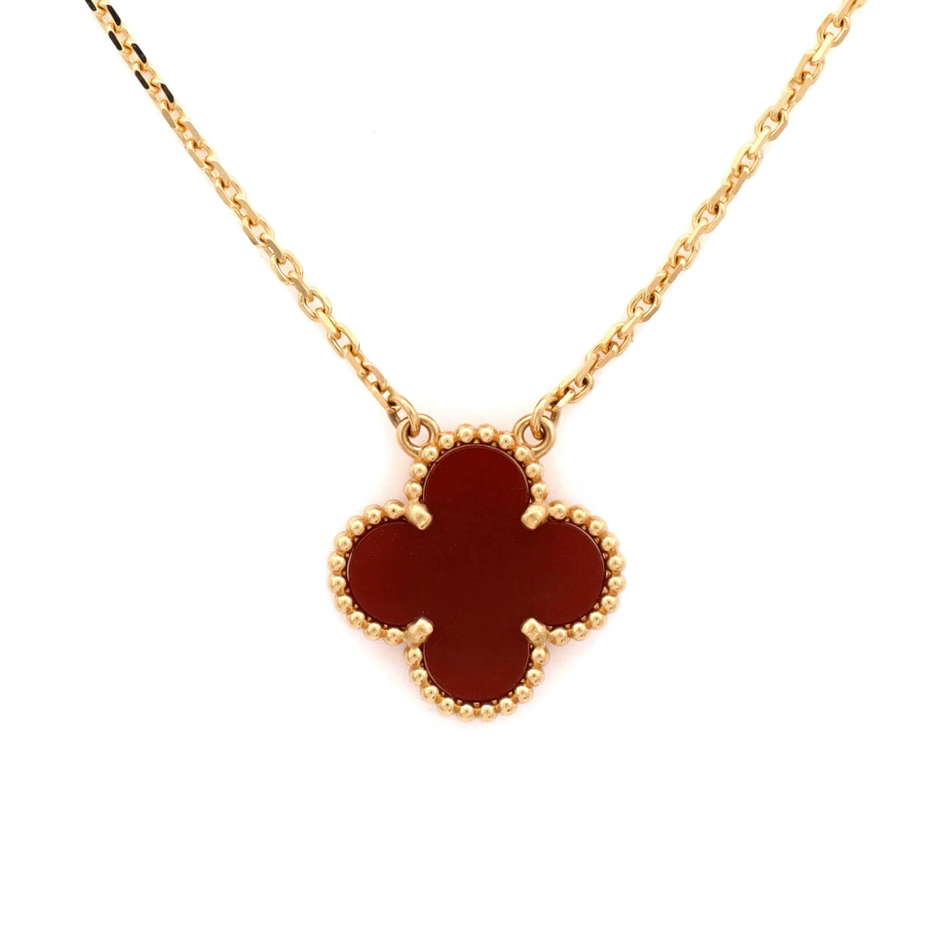 Vintage Alhambra Pendant Necklace 18K Yellow Gold and Carnelian - Image 4
