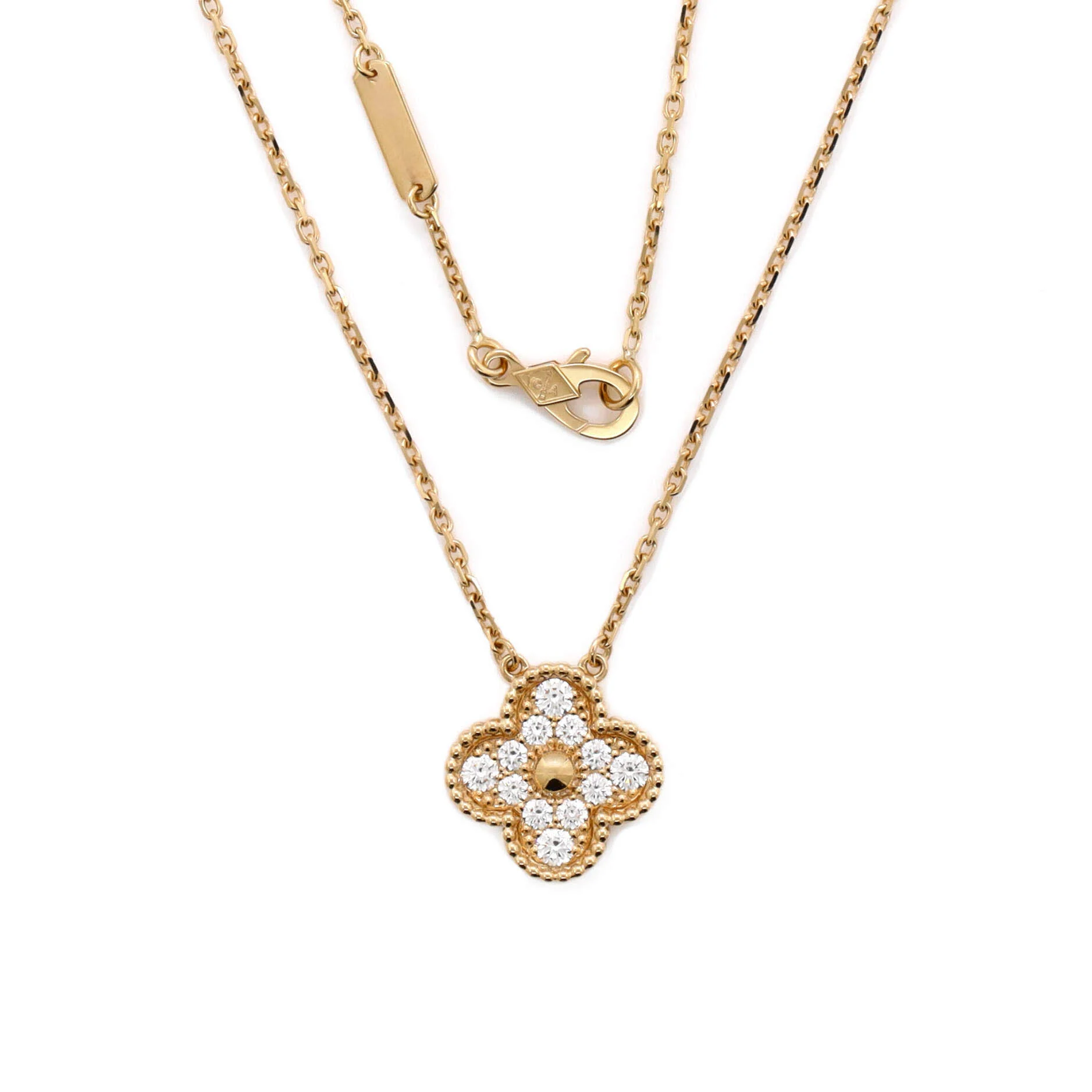 Vintage Alhambra Pendant Necklace 18K Yellow Gold and Diamonds - Image 3
