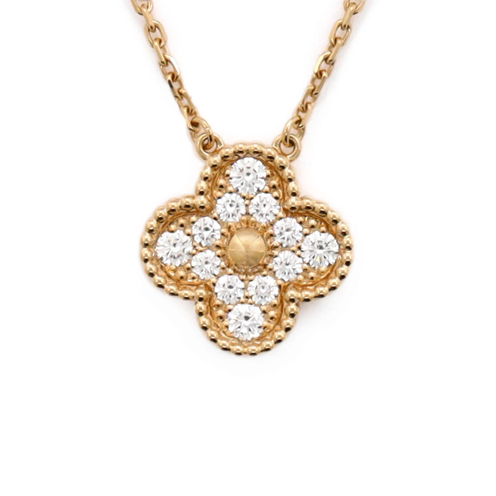 Vintage Alhambra Pendant Necklace 18K Yellow Gold and Diamonds - Image 4