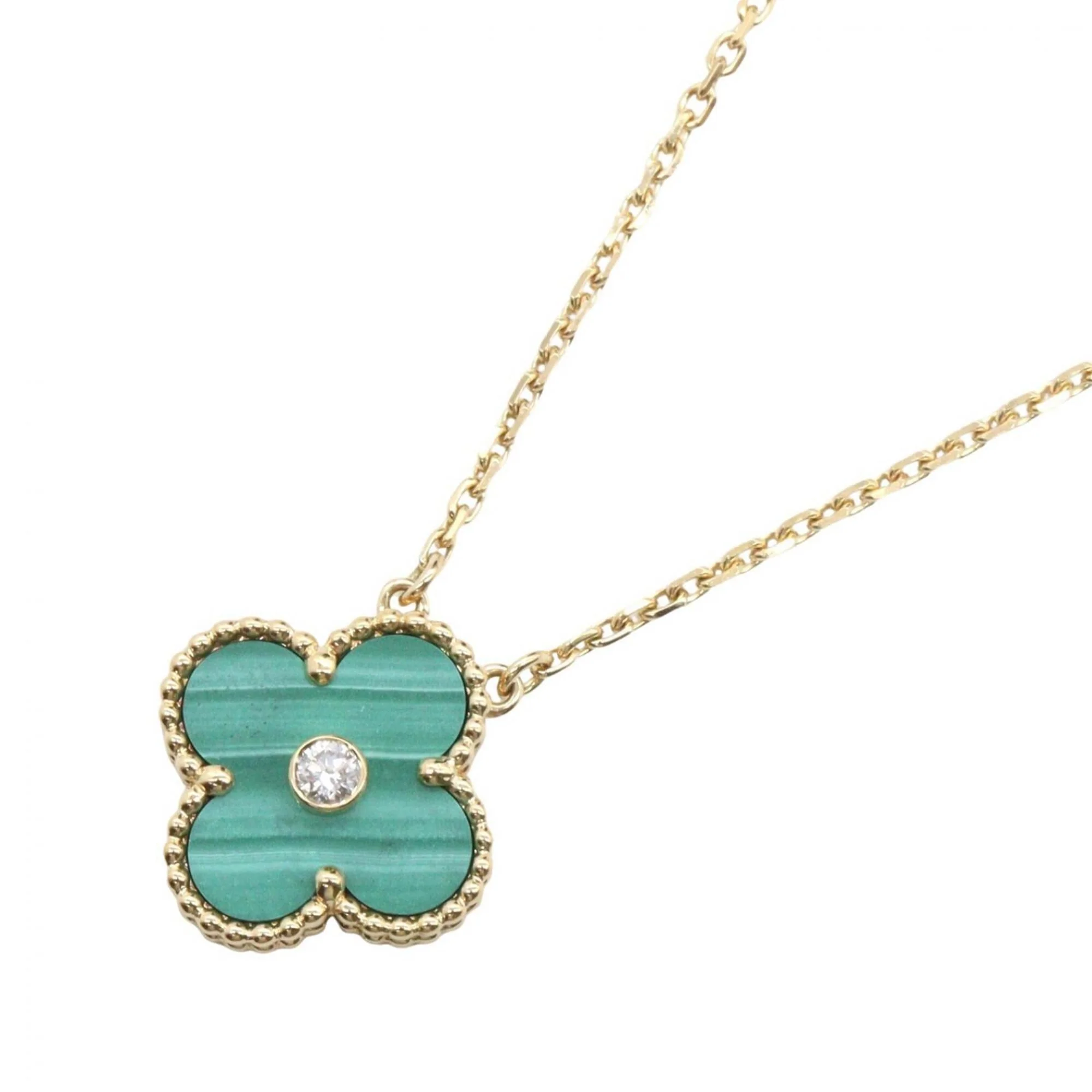 Vintage Alhambra Pendant Necklace 18K Yellow Gold and Malachite