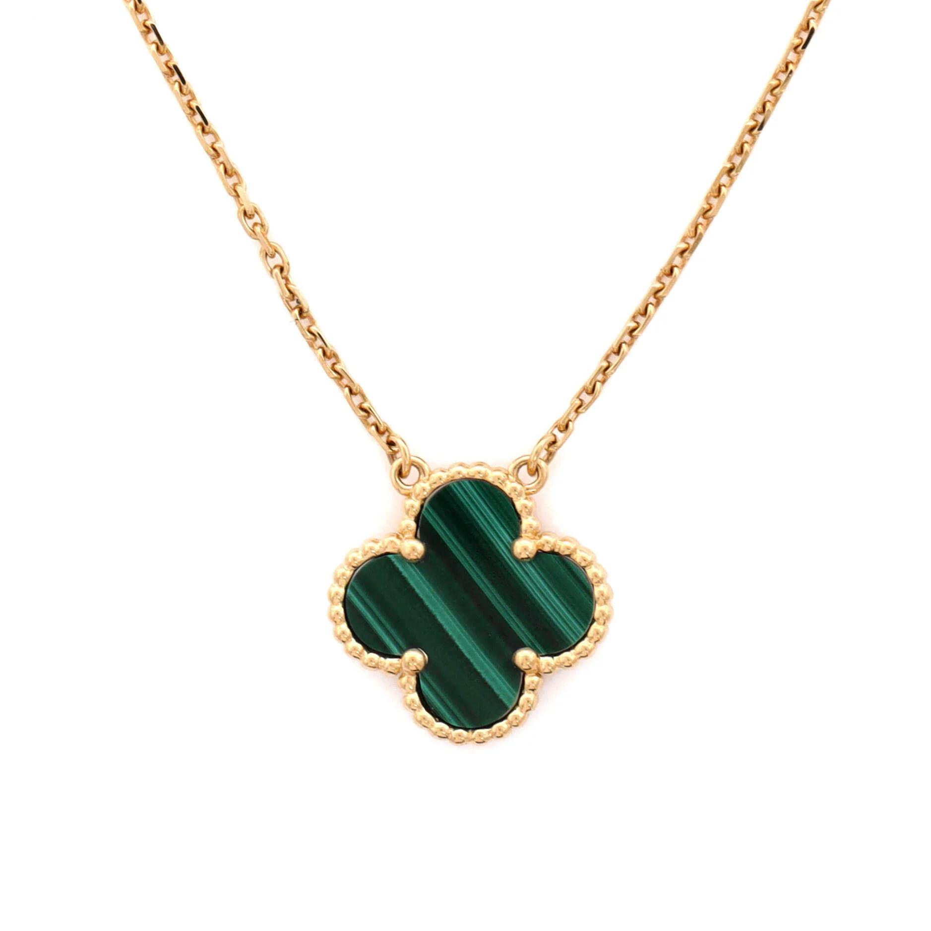 Vintage Alhambra Pendant Necklace 18K Yellow Gold and Malachite - Image 3