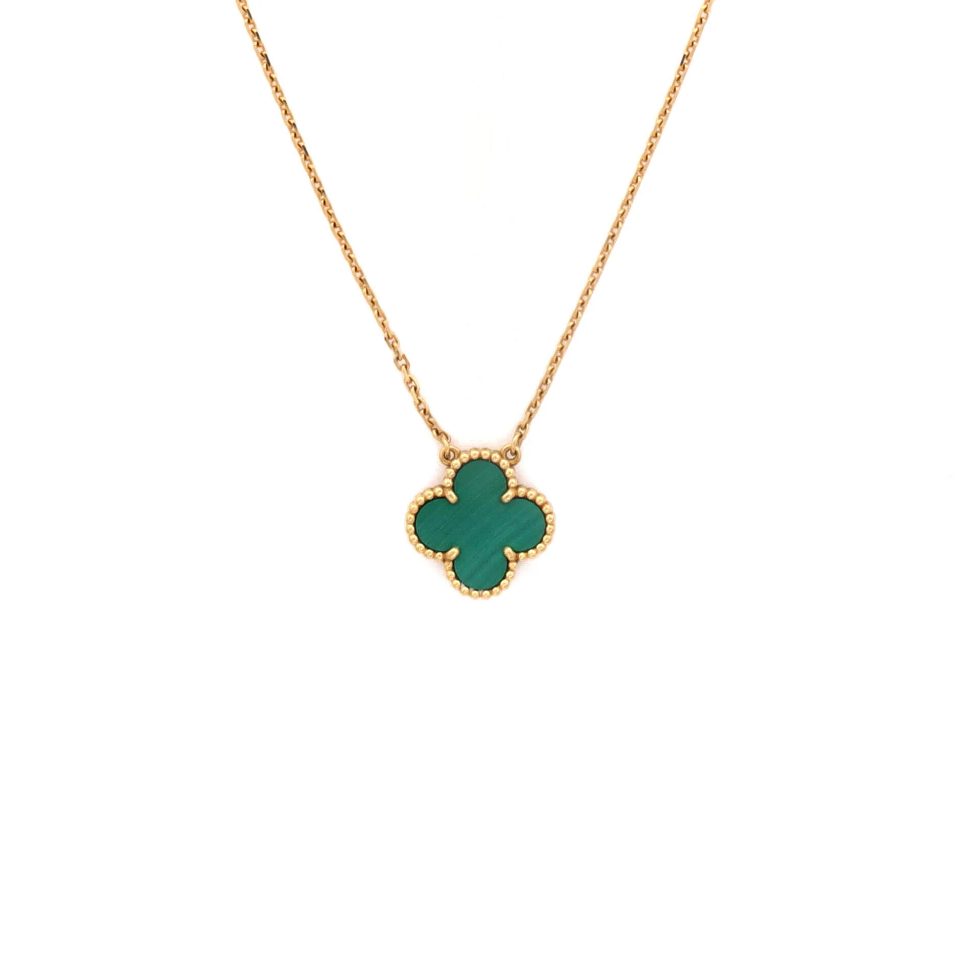 Vintage Alhambra Pendant Necklace 18K Yellow Gold and Malachite