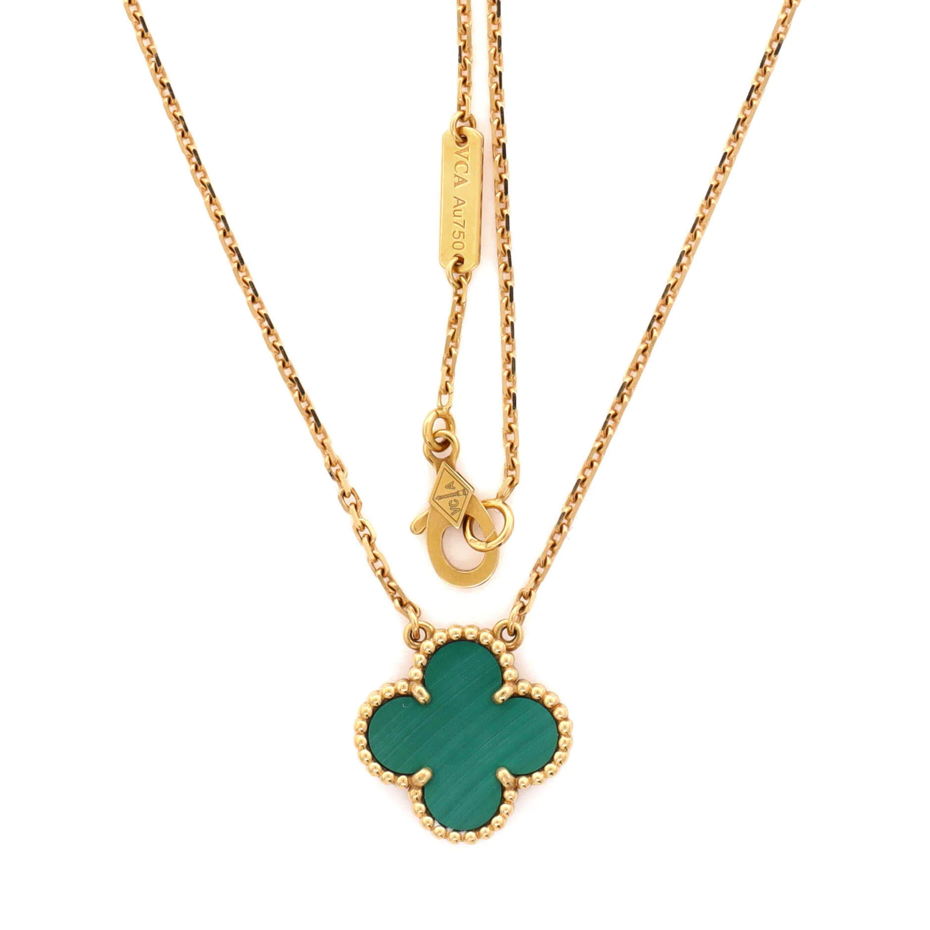 Vintage Alhambra Pendant Necklace 18K Yellow Gold and Malachite - Image 2