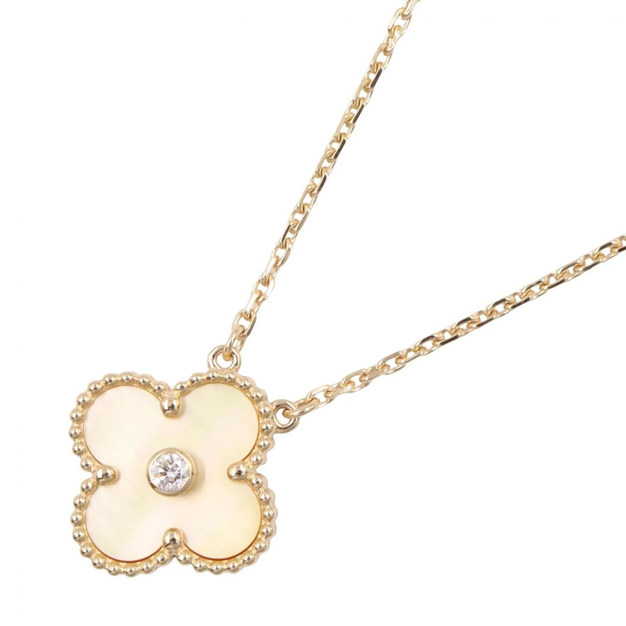 Vintage Alhambra Pendant Necklace 18K Yellow Gold and Mother of Pearl