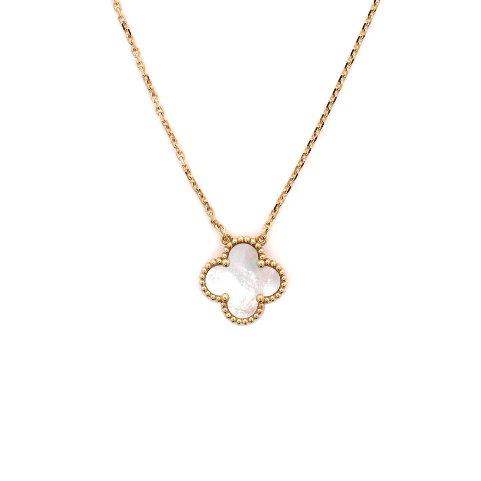 Vintage Alhambra Pendant Necklace 18K Yellow Gold and Mother of Pearl