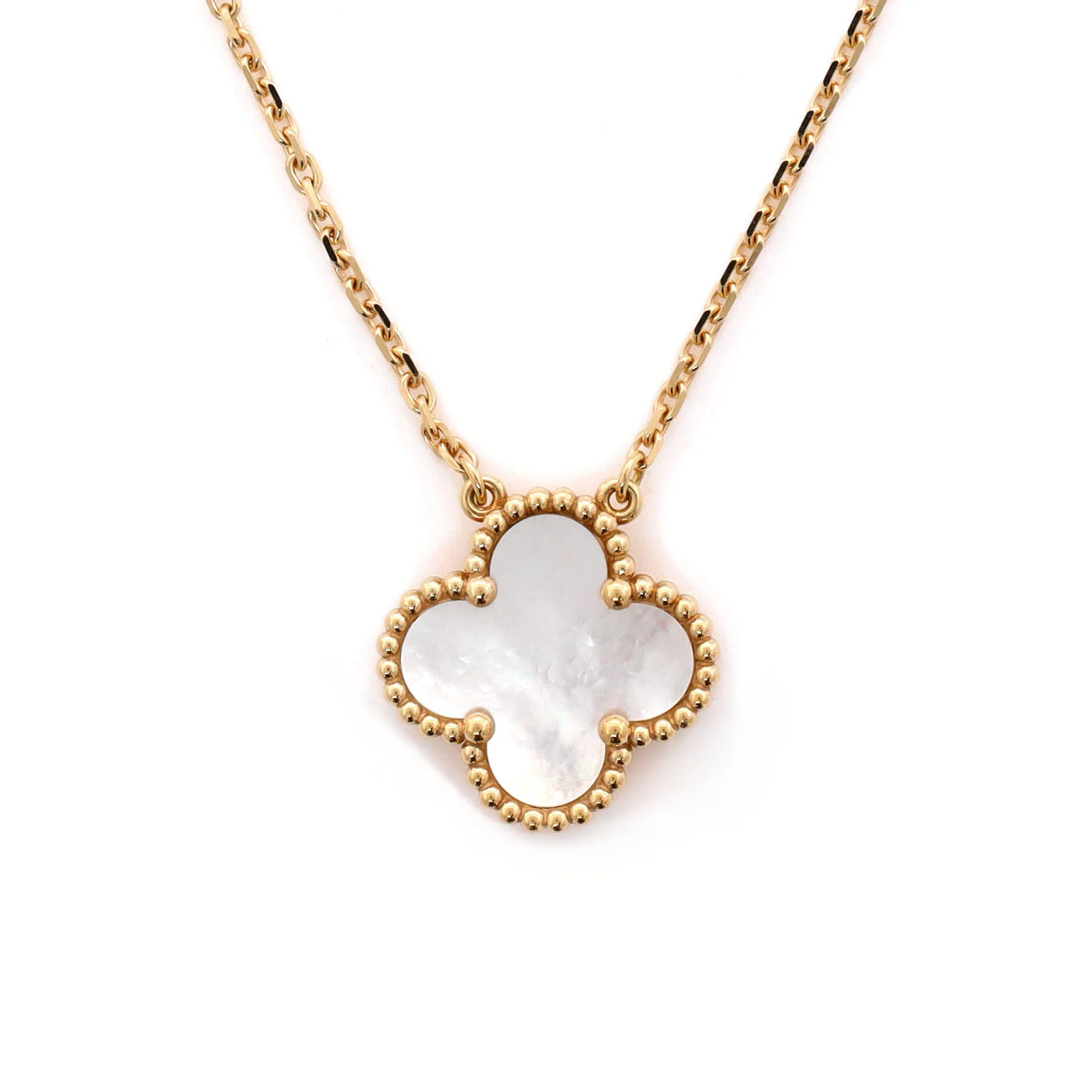 Vintage Alhambra Pendant Necklace 18K Yellow Gold and Mother of Pearl - Image 4