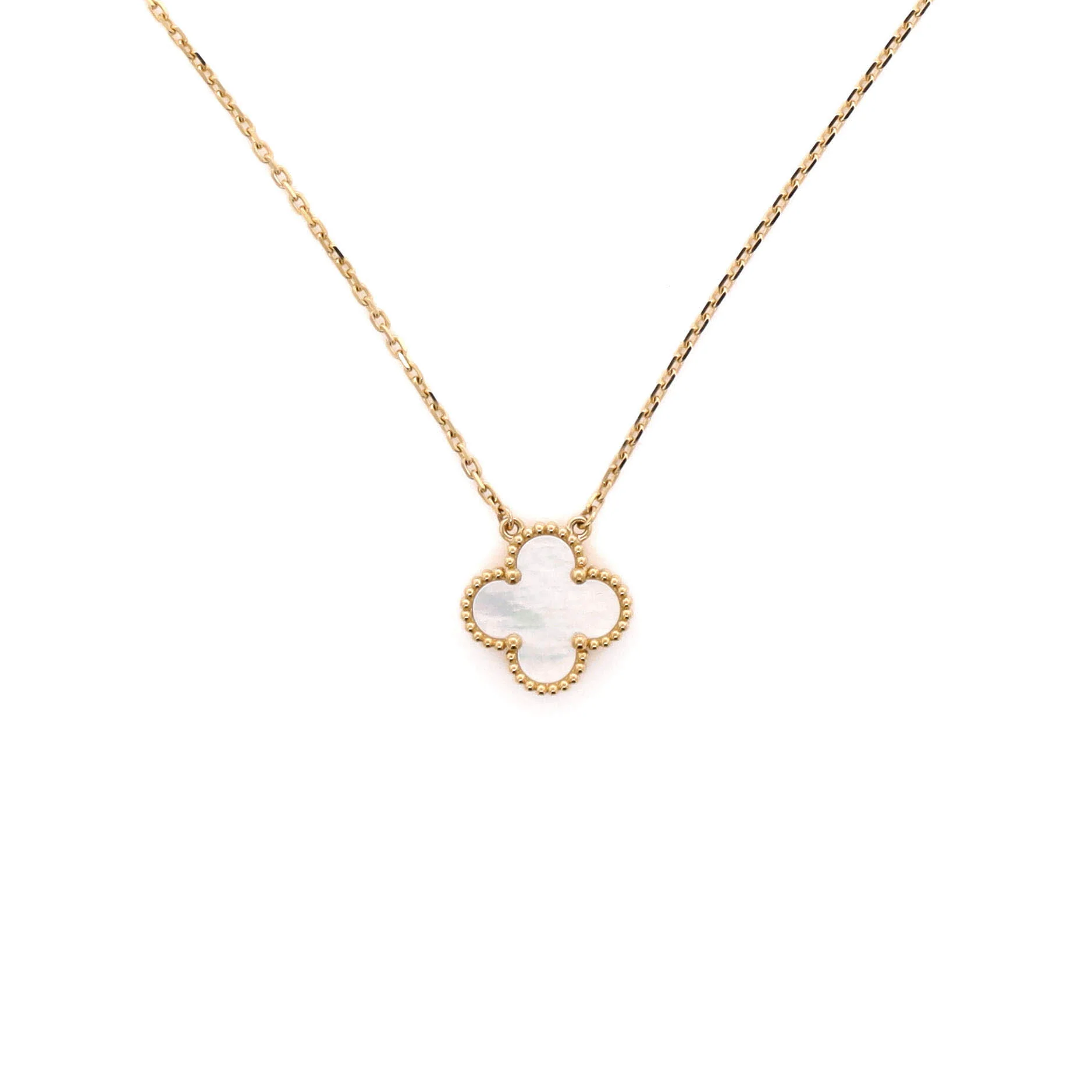 Vintage Alhambra Pendant Necklace 18K Yellow Gold and Mother of Pearl
