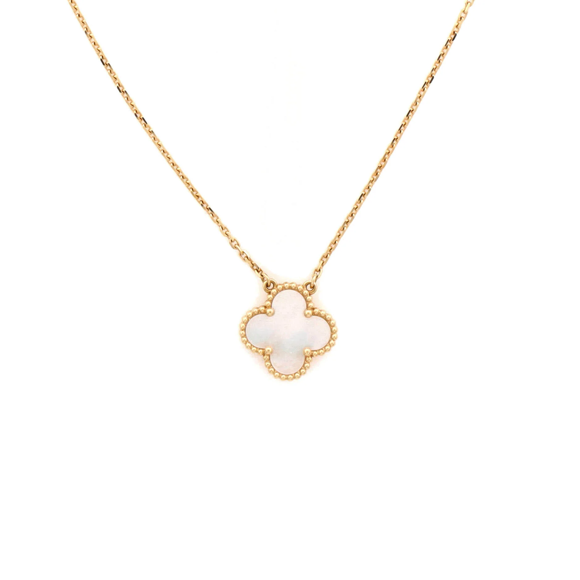 Vintage Alhambra Pendant Necklace 18K Yellow Gold and Mother of Pearl