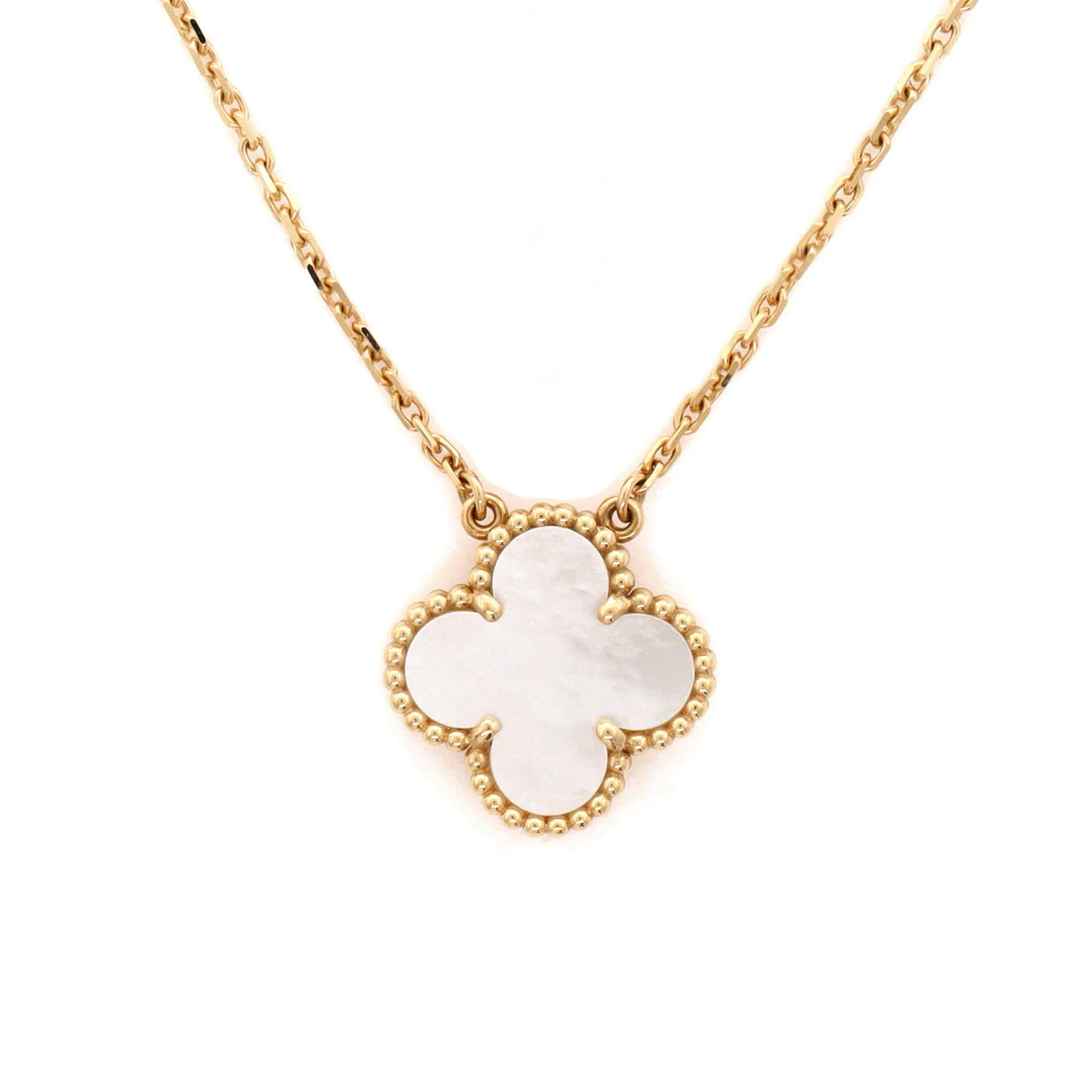 Vintage Alhambra Pendant Necklace 18K Yellow Gold and Mother of Pearl - Image 4