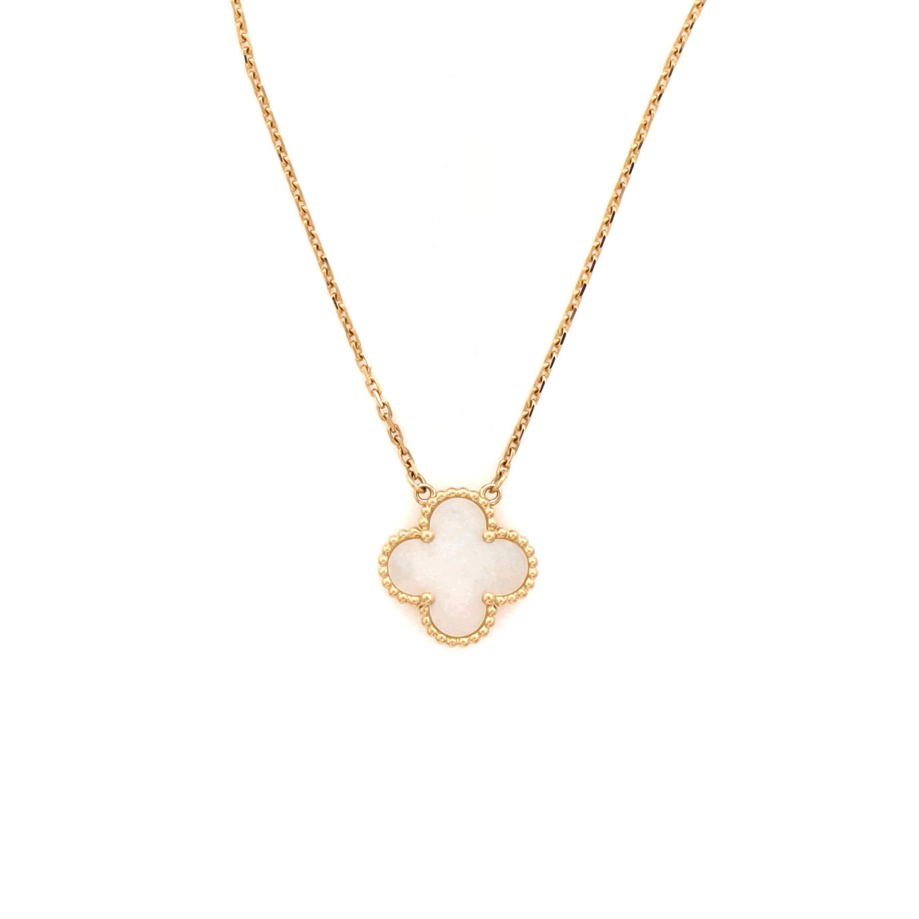 Vintage Alhambra Pendant Necklace 18K Yellow Gold and Mother of Pearl