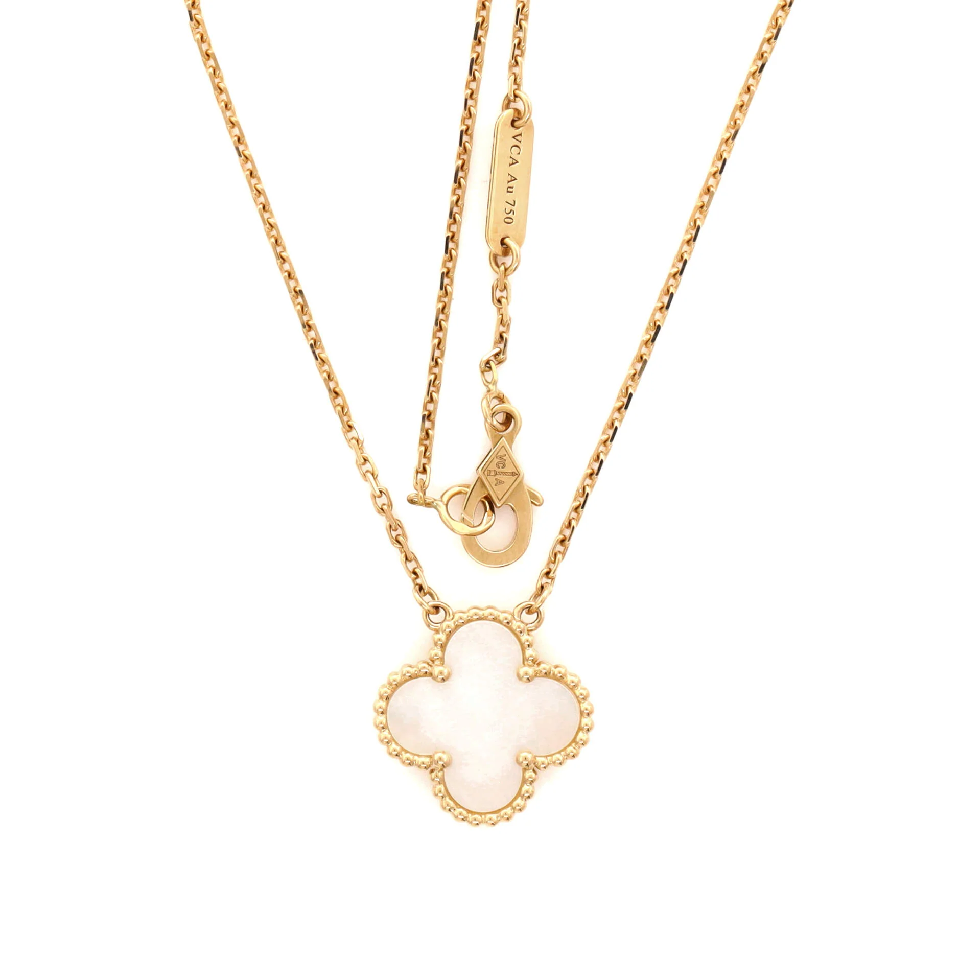 Vintage Alhambra Pendant Necklace 18K Yellow Gold and Mother of Pearl - Image 3