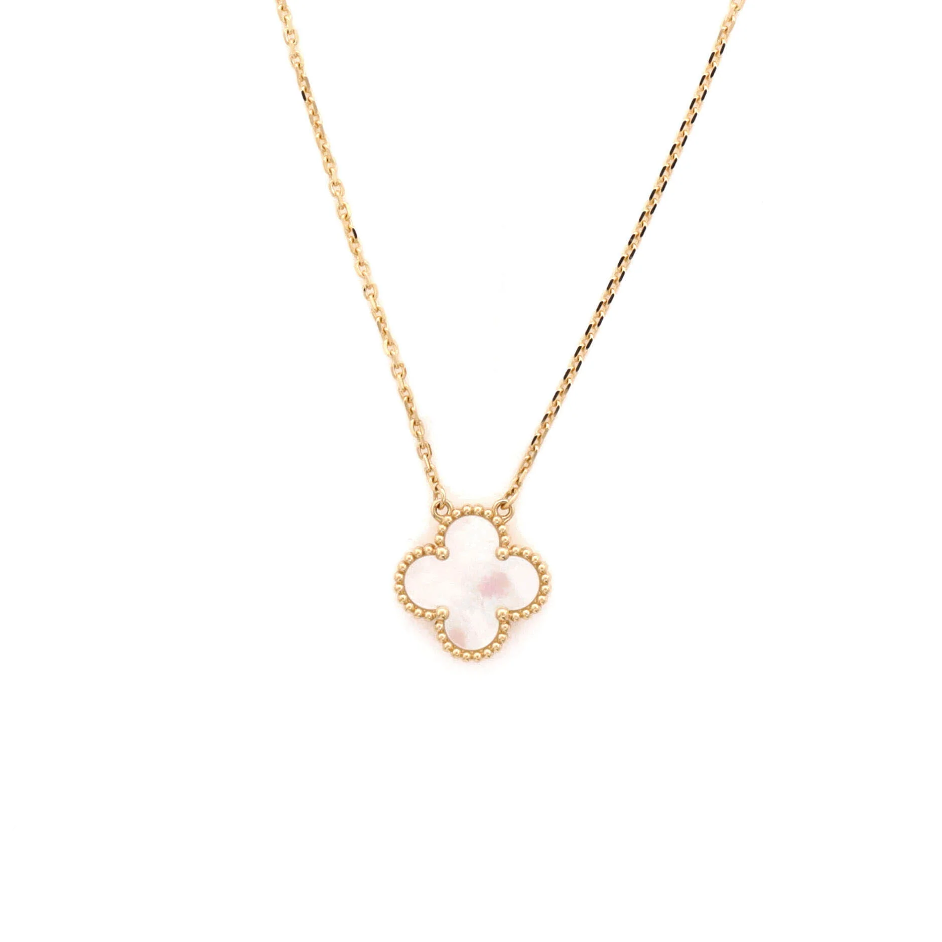 Vintage Alhambra Pendant Necklace 18K Yellow Gold and Mother of Pearl