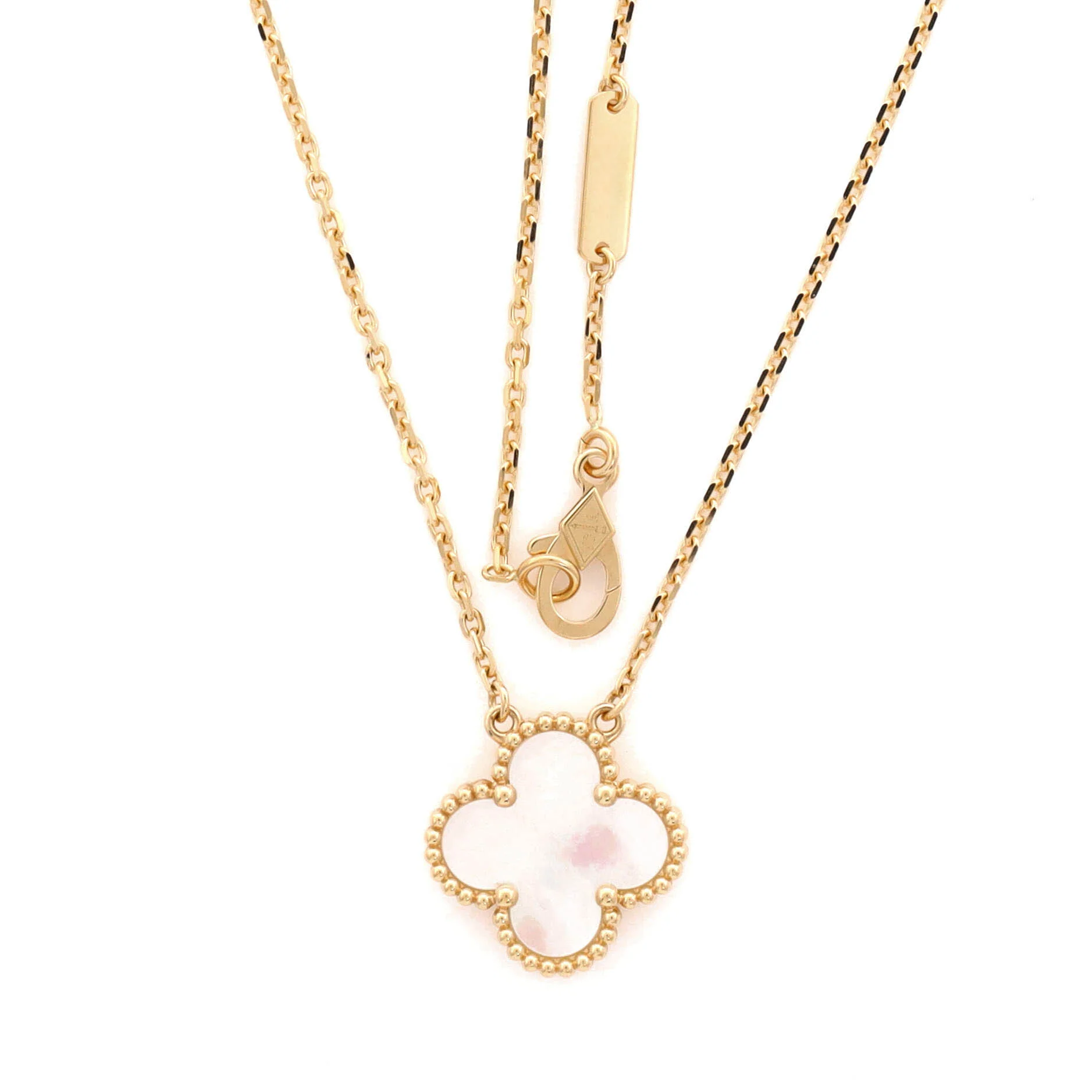 Vintage Alhambra Pendant Necklace 18K Yellow Gold and Mother of Pearl - Image 3