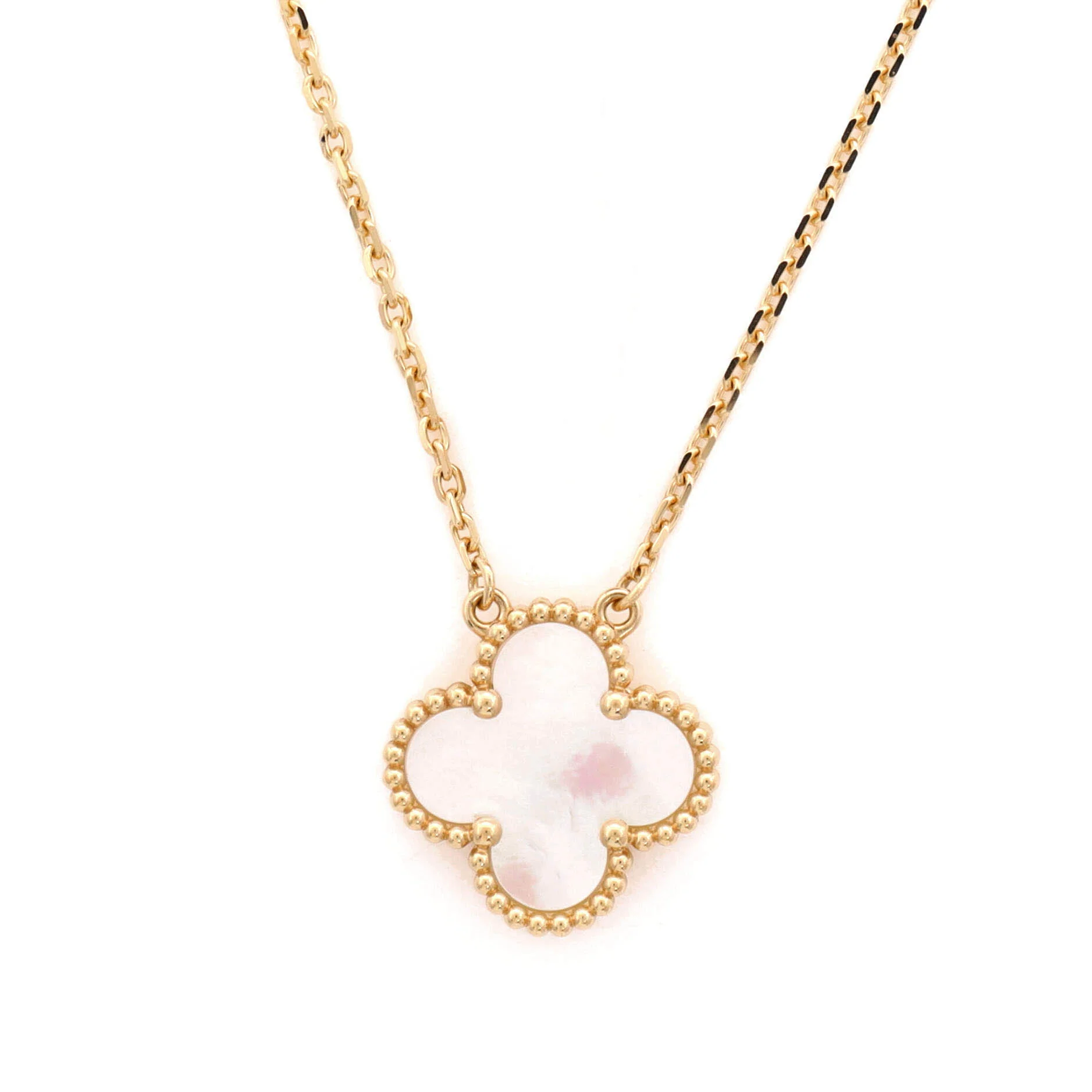 Vintage Alhambra Pendant Necklace 18K Yellow Gold and Mother of Pearl - Image 4