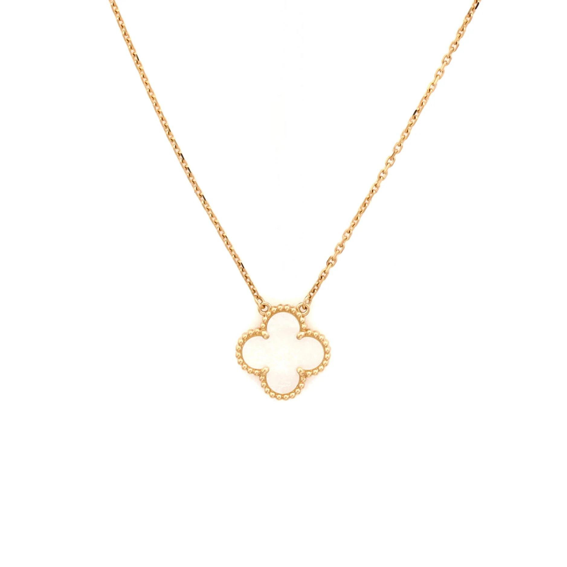 Vintage Alhambra Pendant Necklace 18K Yellow Gold and Mother of Pearl