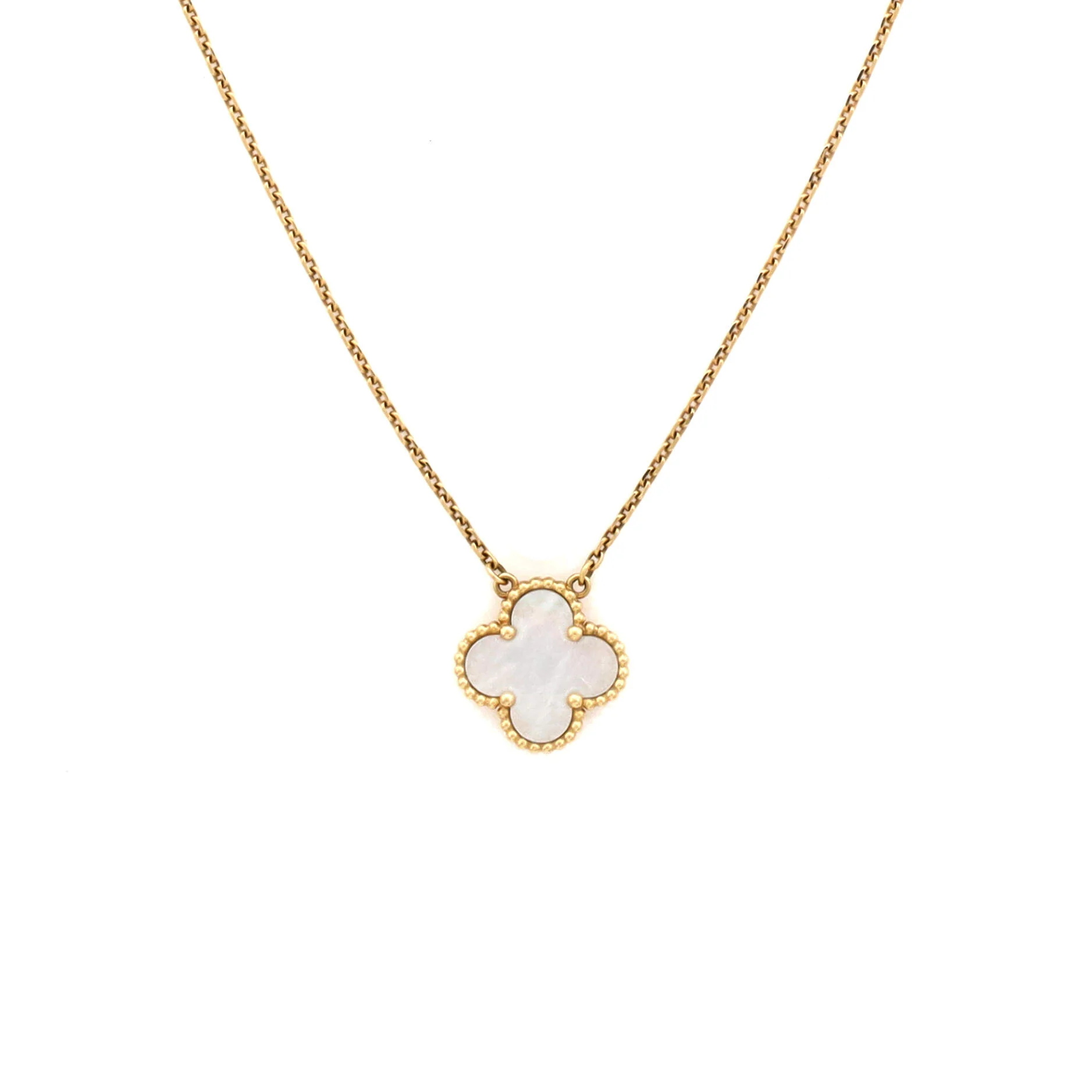 Vintage Alhambra Pendant Necklace 18K Yellow Gold and Mother of Pearl