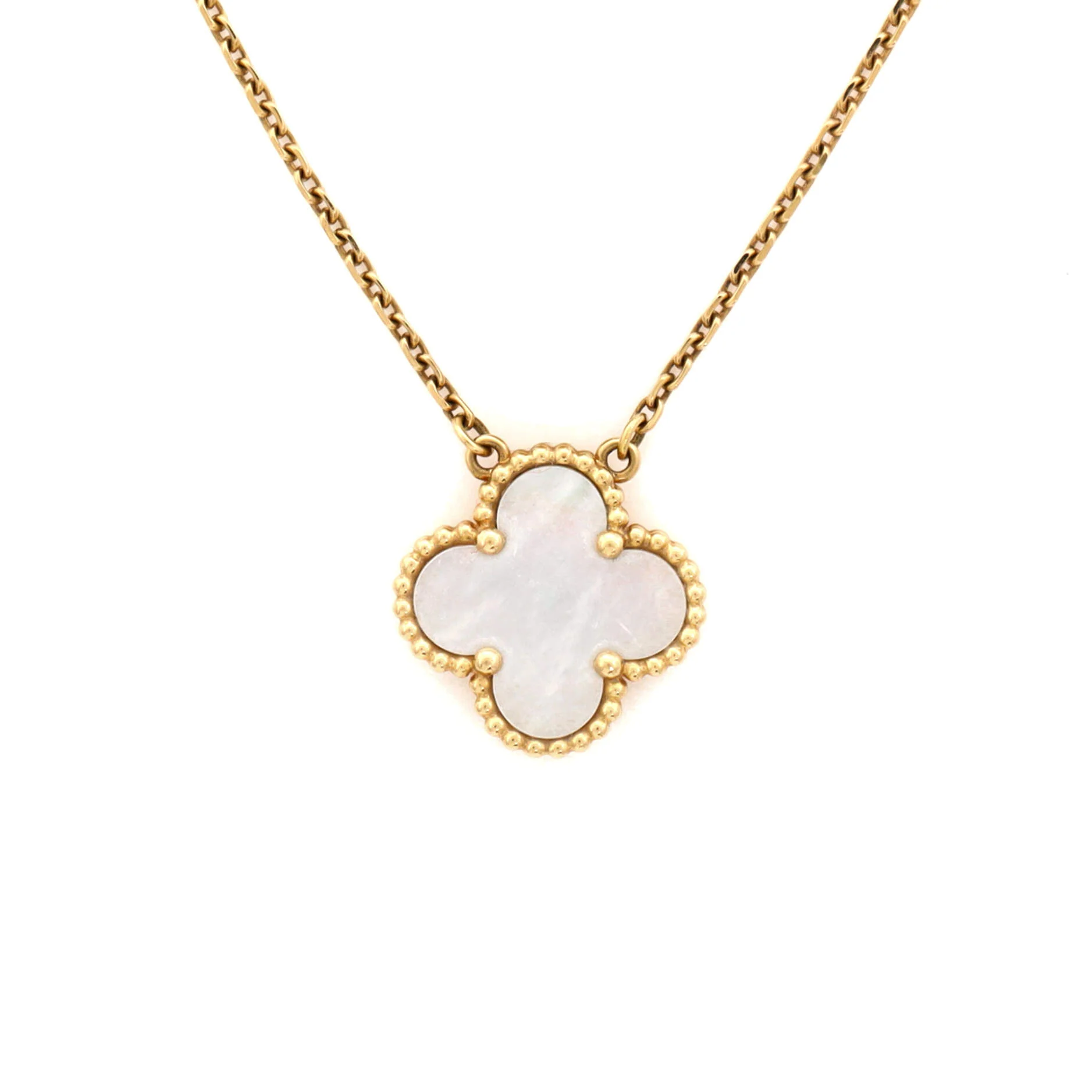 Vintage Alhambra Pendant Necklace 18K Yellow Gold and Mother of Pearl - Image 3