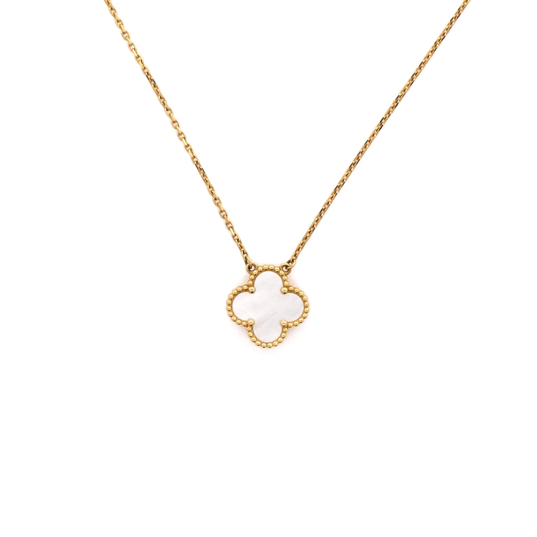 Vintage Alhambra Pendant Necklace 18K Yellow Gold and Mother of Pearl