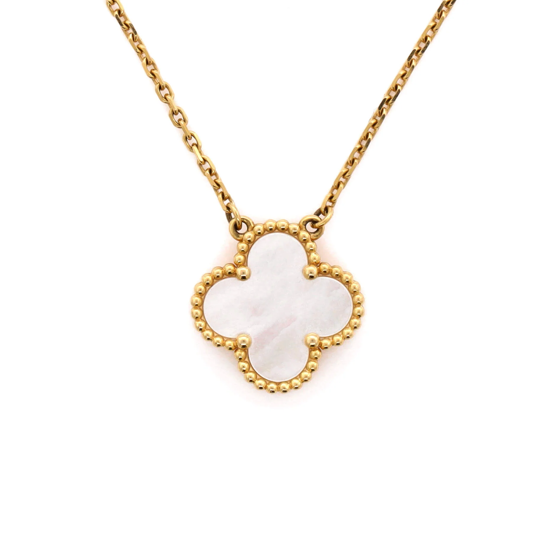 Vintage Alhambra Pendant Necklace 18K Yellow Gold and Mother of Pearl - Image 3