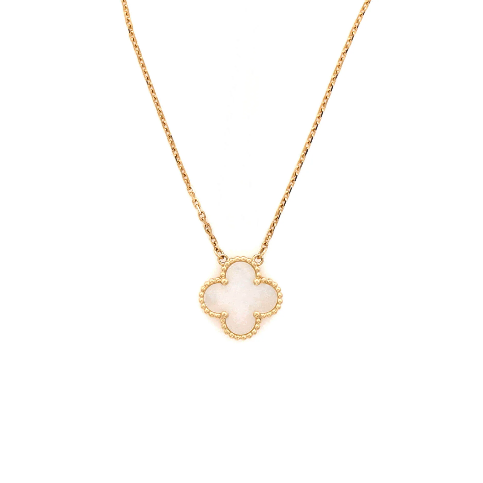 Vintage Alhambra Pendant Necklace 18K Yellow Gold and Mother of Pearl