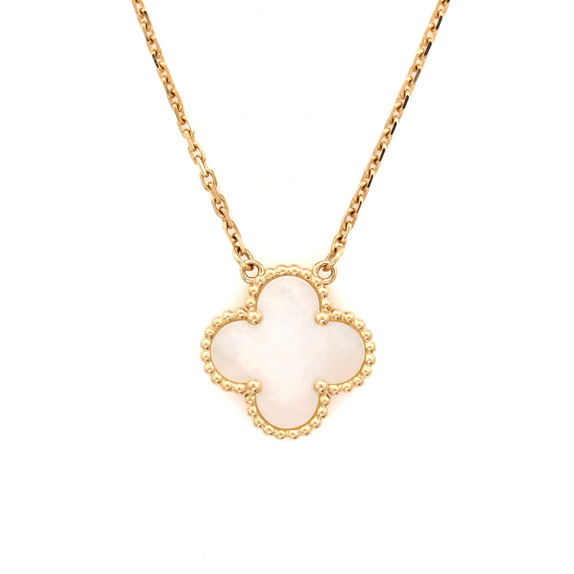Vintage Alhambra Pendant Necklace 18K Yellow Gold and Mother of Pearl - Image 4