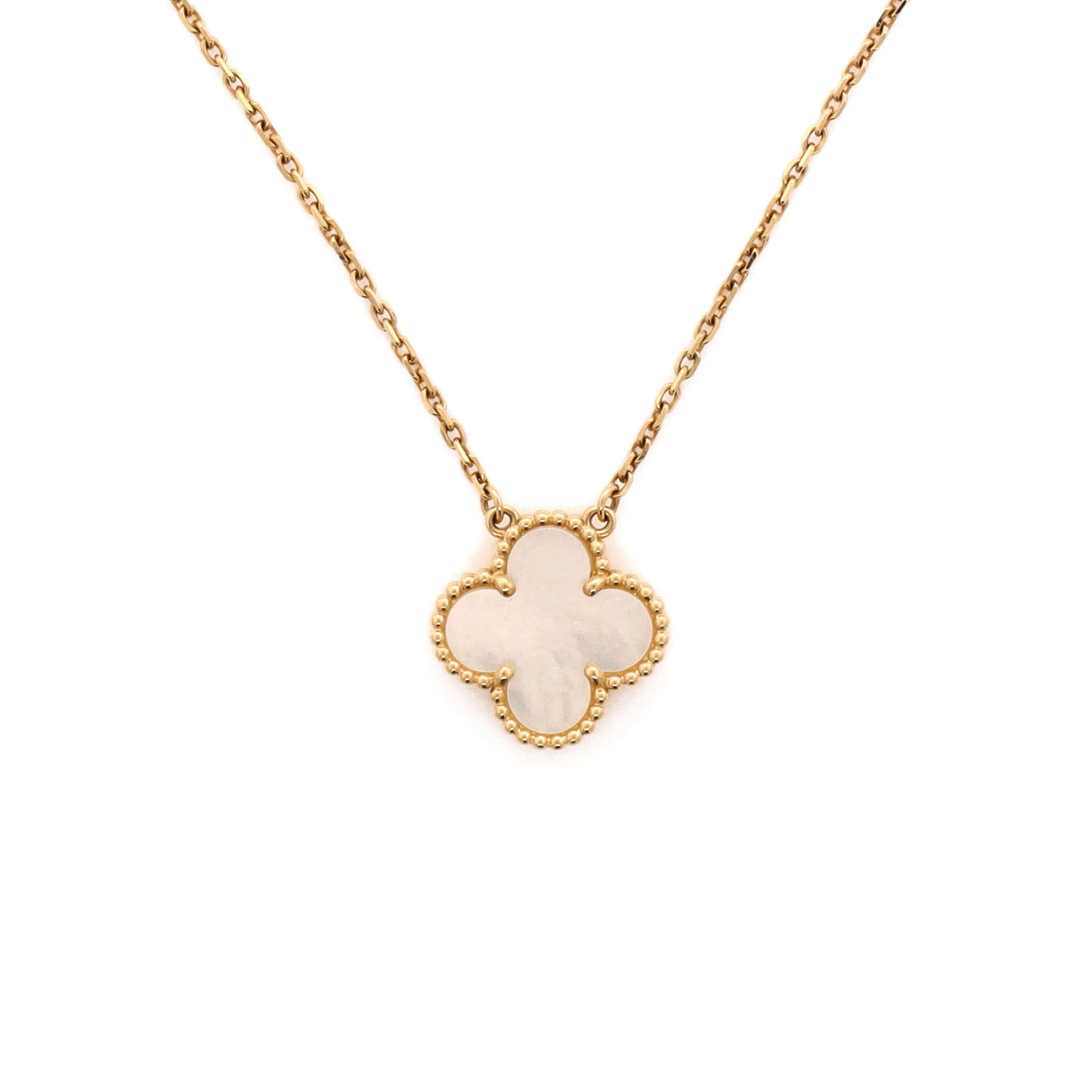 Vintage Alhambra Pendant Necklace 18K Yellow Gold and Mother of Pearl
