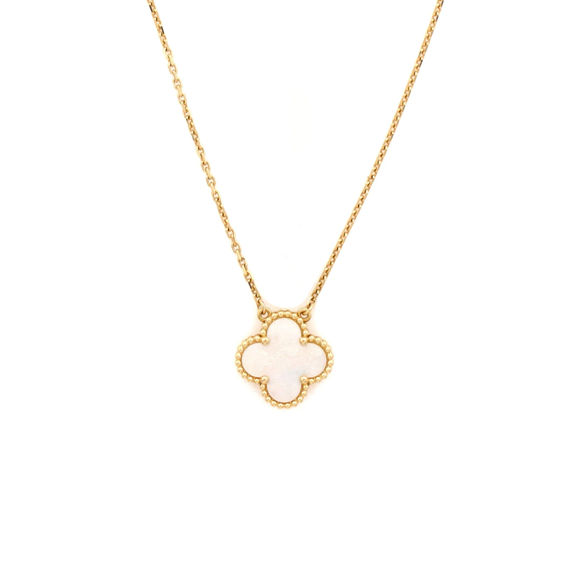 Vintage Alhambra Pendant Necklace 18K Yellow Gold and Mother of Pearl
